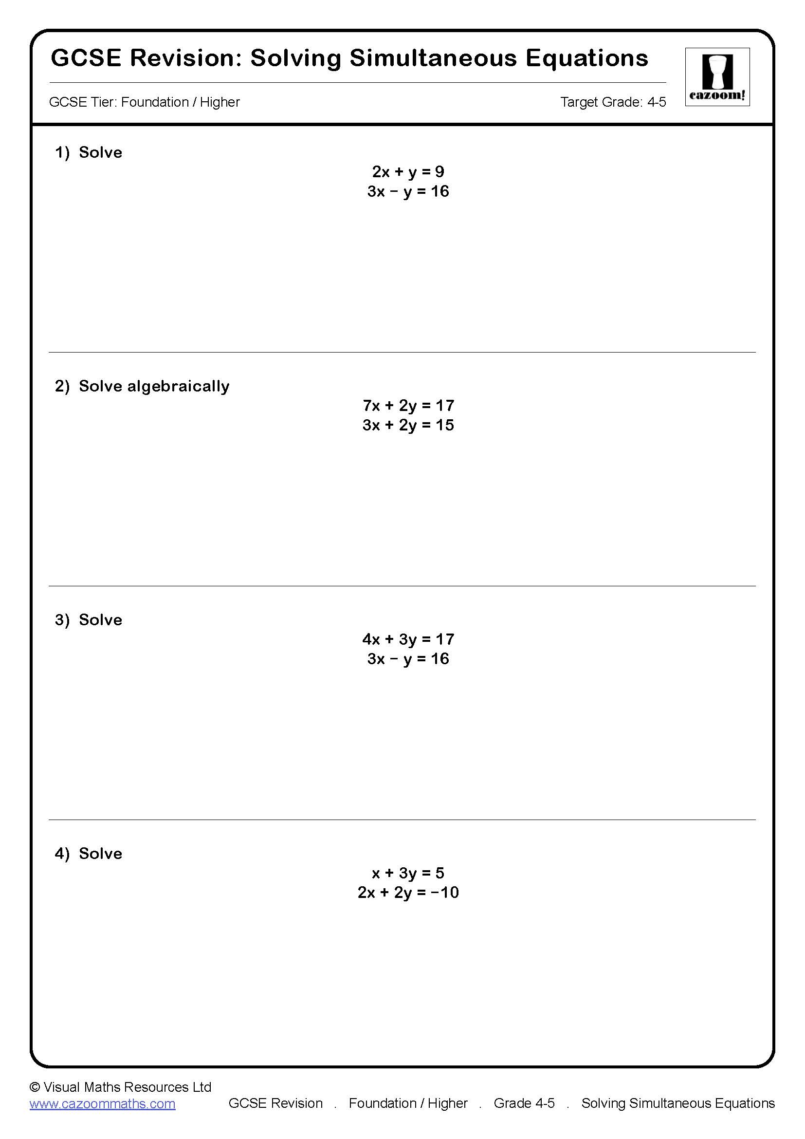 Preview of Solving Simultaneous Equations