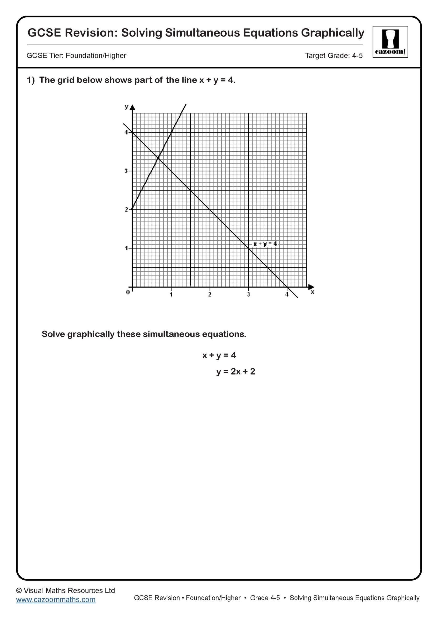 Preview of Solving Simultaneous Equations Graphically