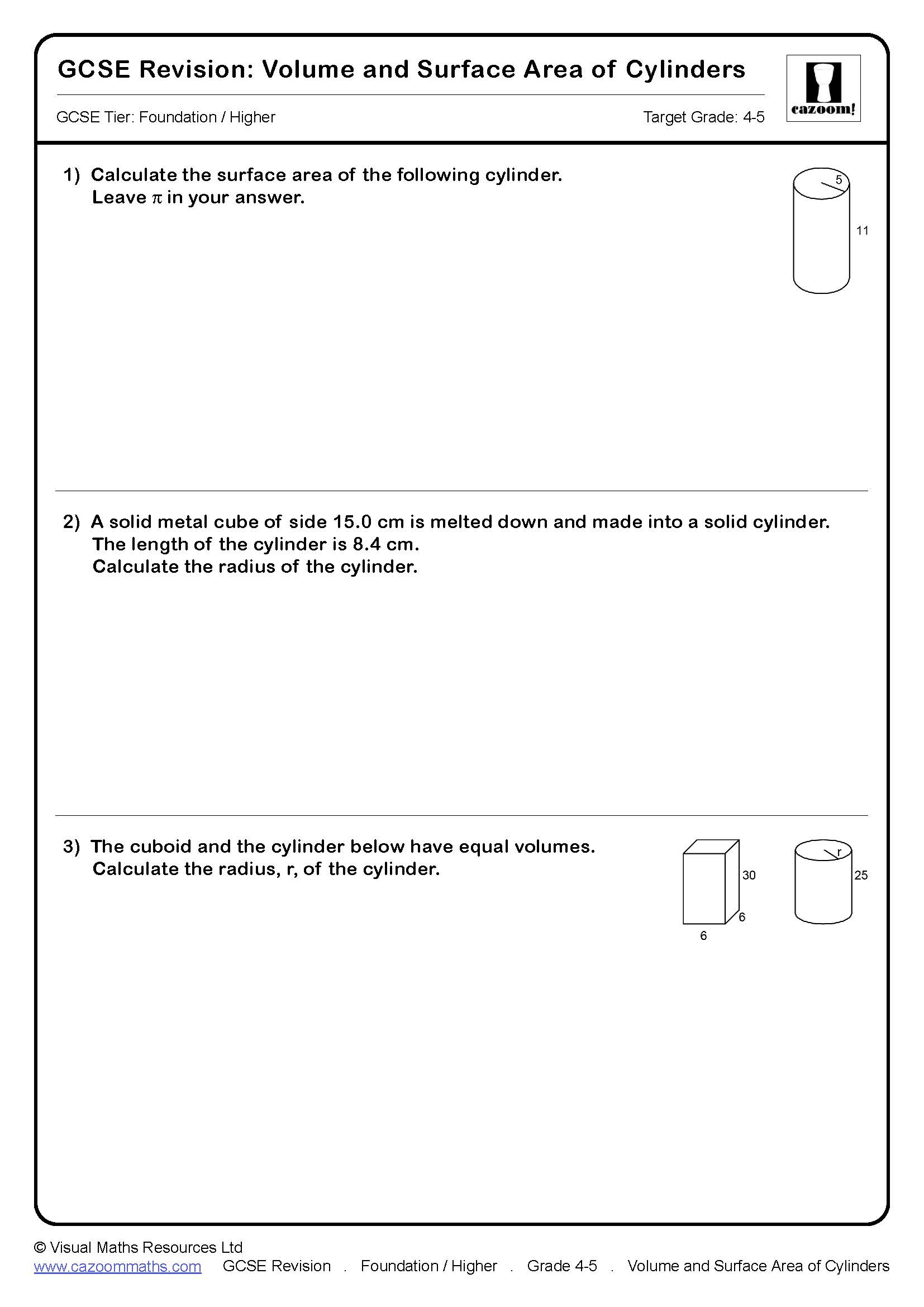 Preview of Volume and Surface Area of Cylinders