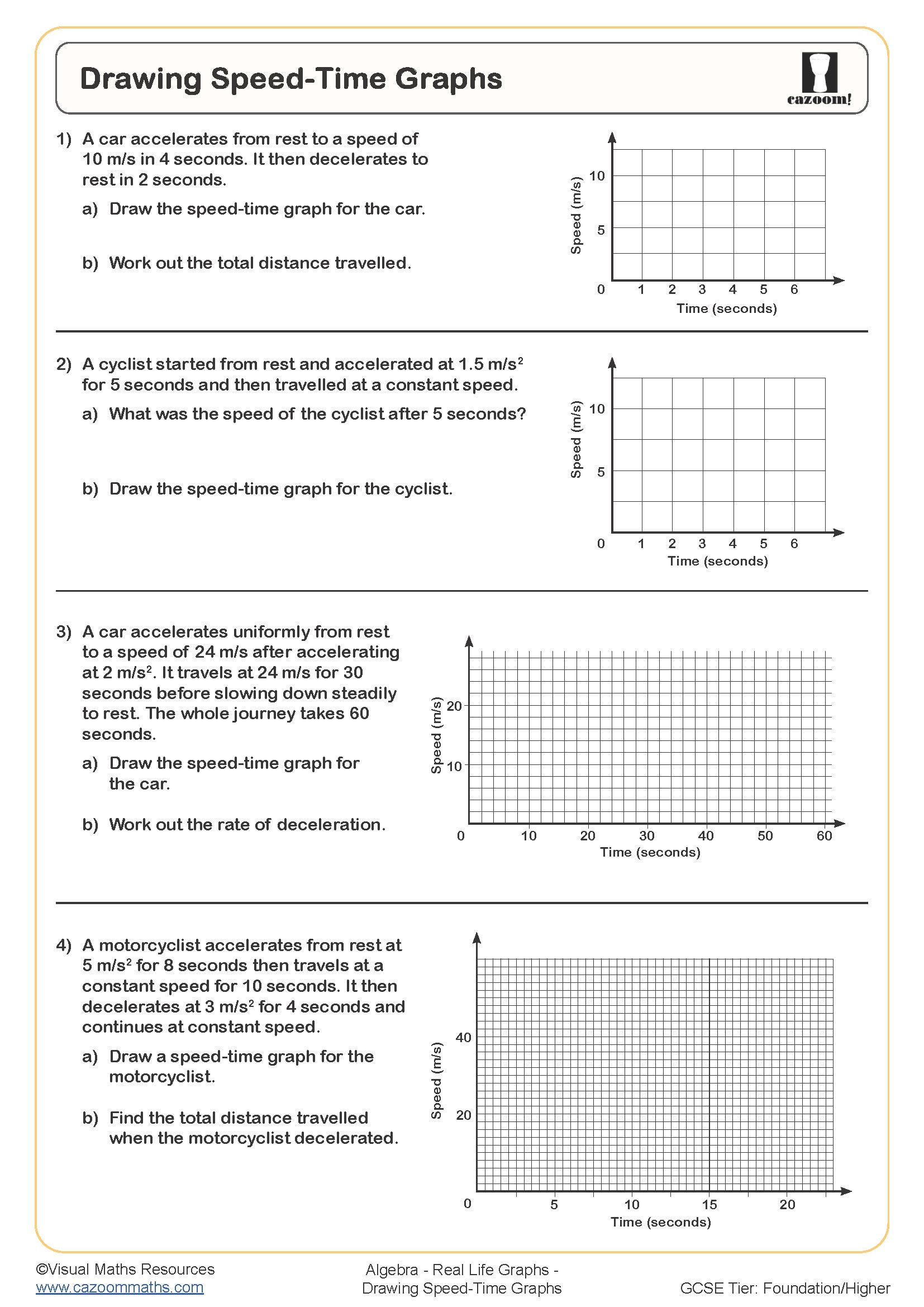 Preview of Drawing Speed Time Graphs