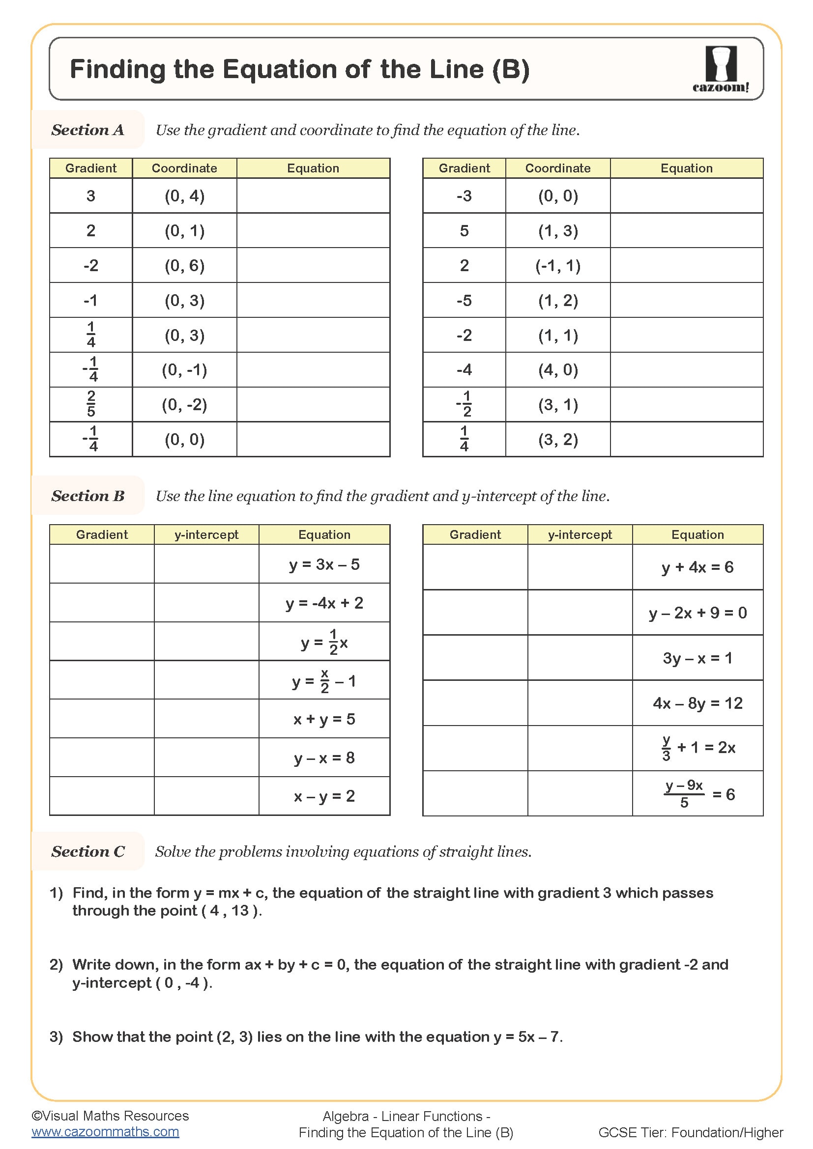 Preview of Finding the Equation of the Line (B)