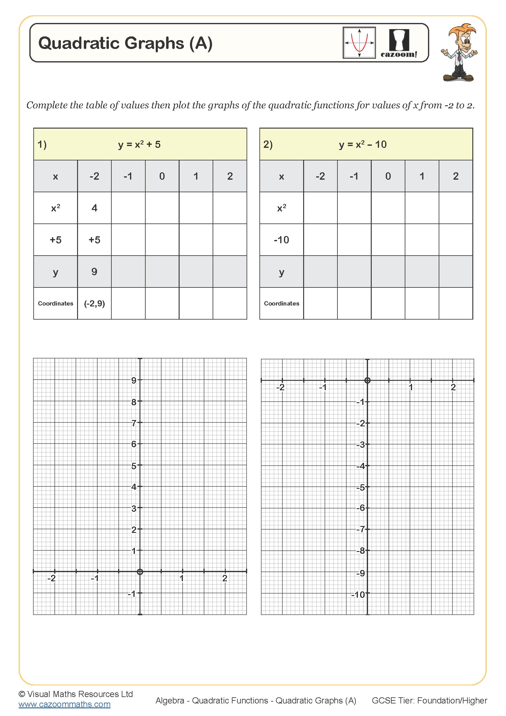 Preview of Quadratic Graphs (A)