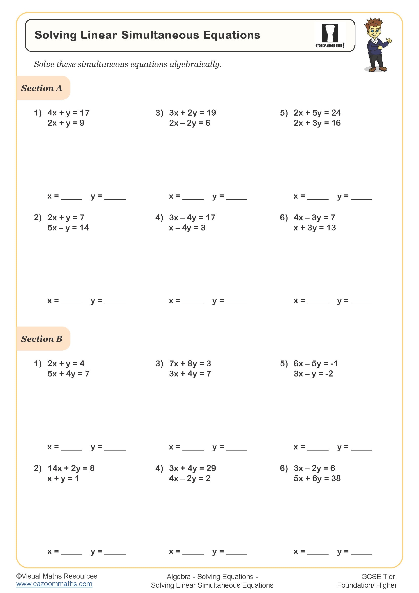 Preview of Solving Linear Simultaneous Equations