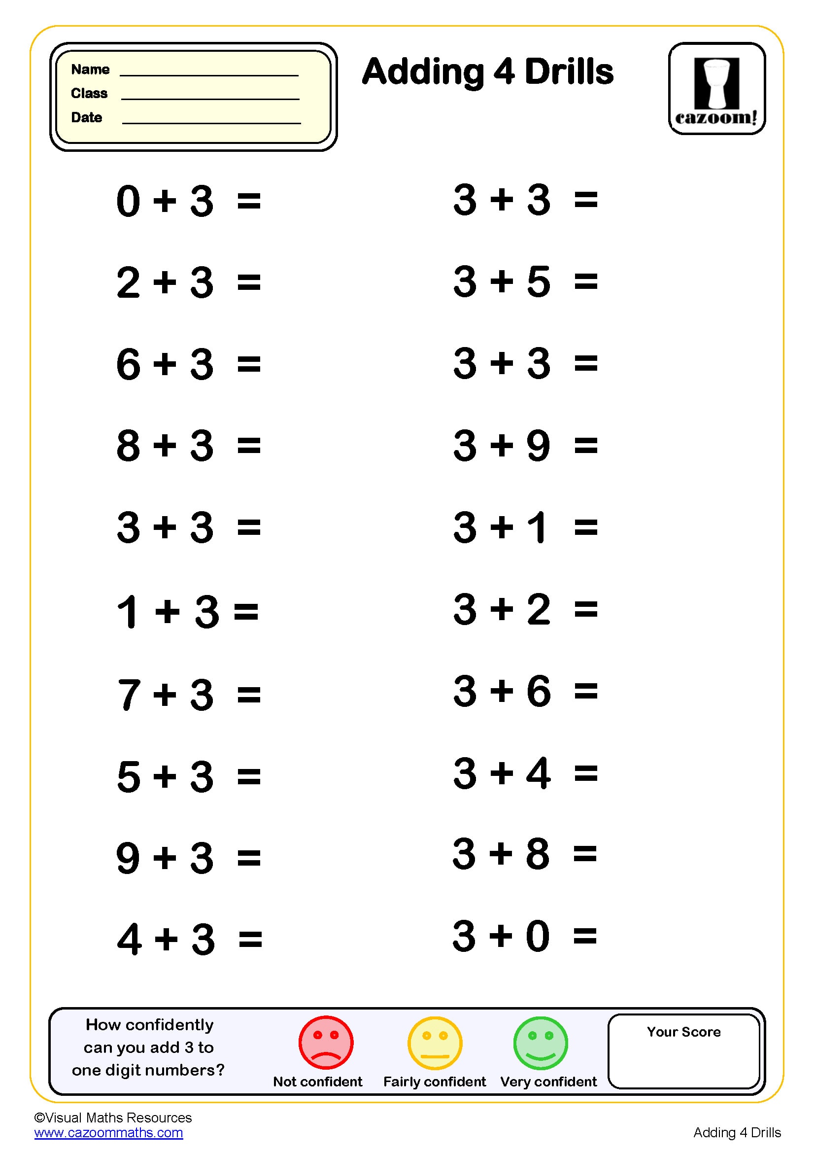 Preview of Adding 4 drills (20 questions)
