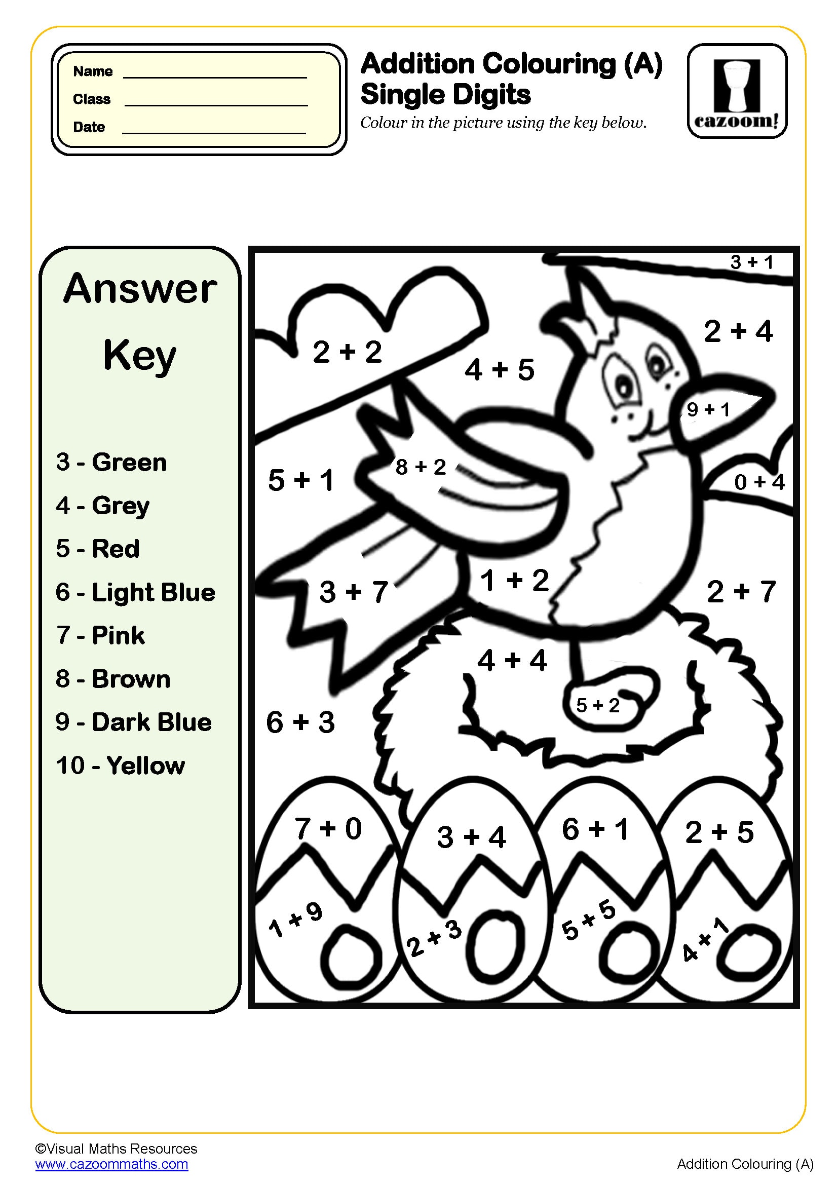 Preview of Addition Colouring (A) Single Digits