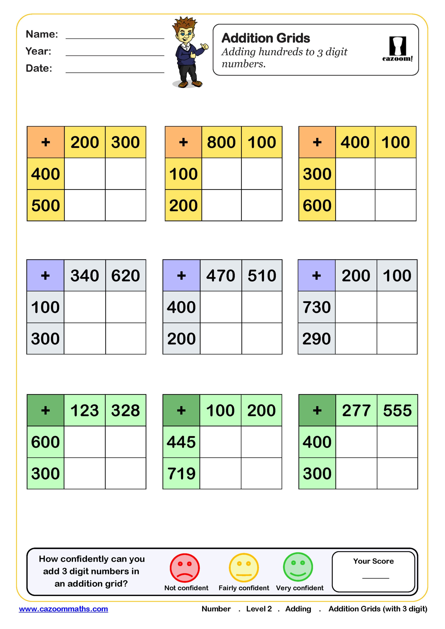 Preview of Addition grids (adding hundreds to a 3 digit number)