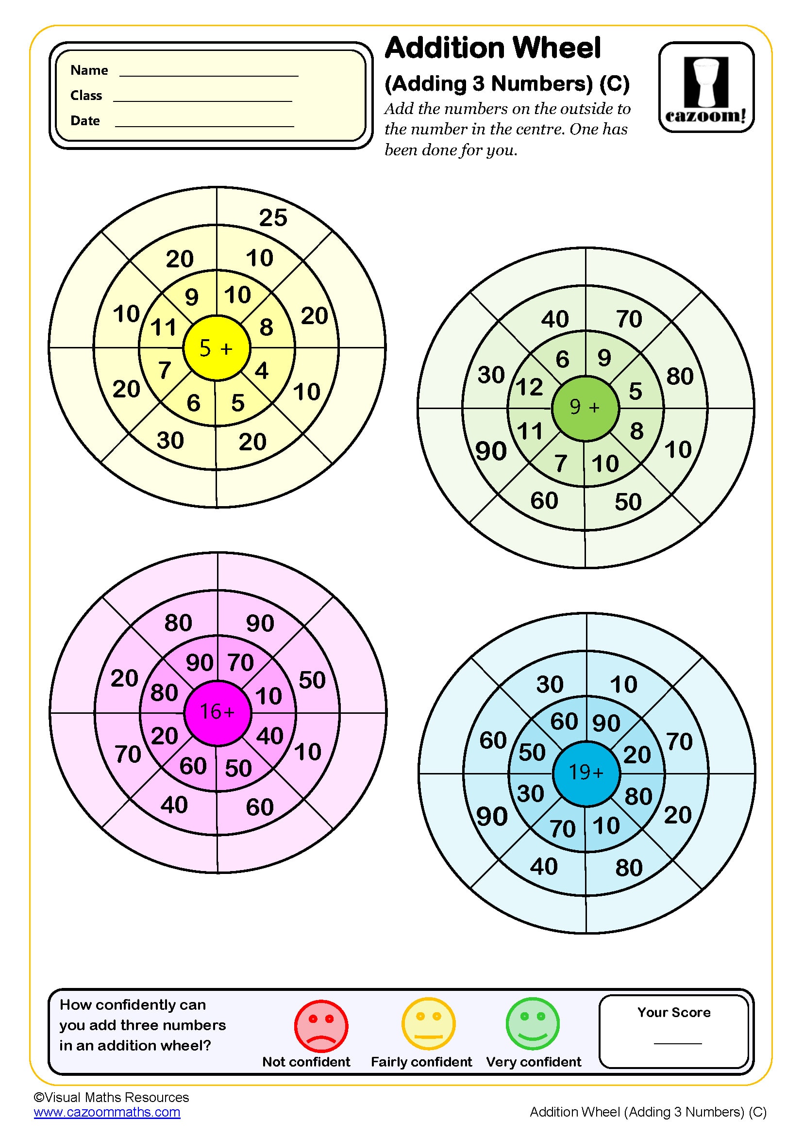 Preview of Addition Wheels adding three numbers (C)