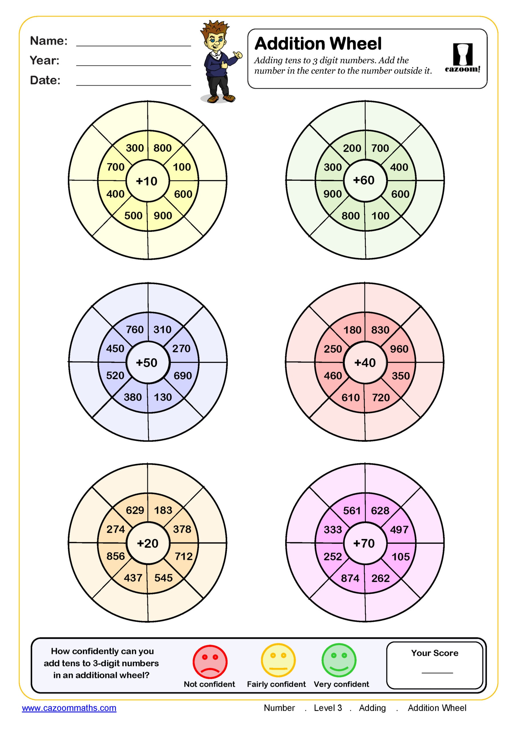 Preview of Addition Wheels (adding tens to 3 digit numbers)