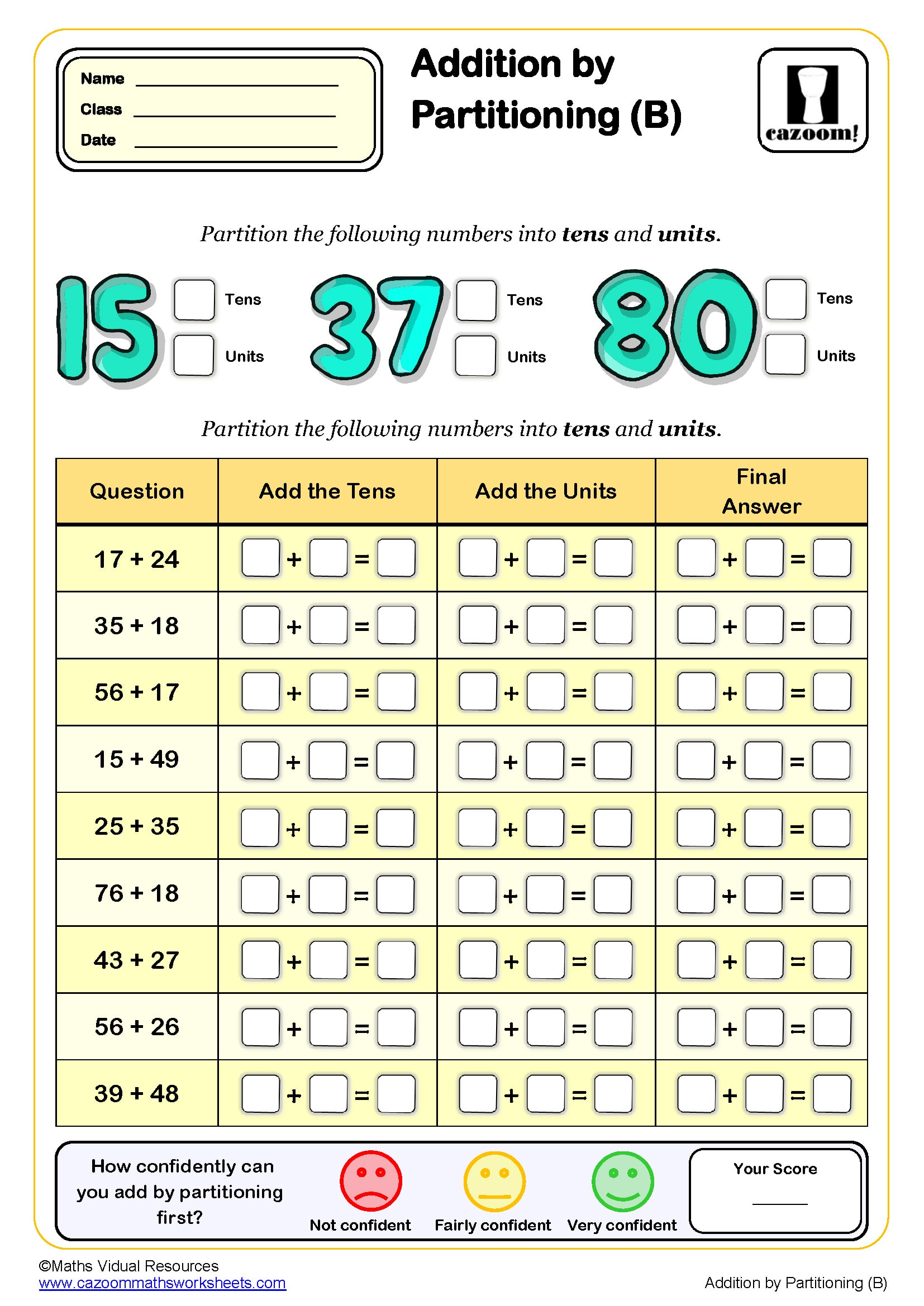 Preview of Addition by partitioning (B)
