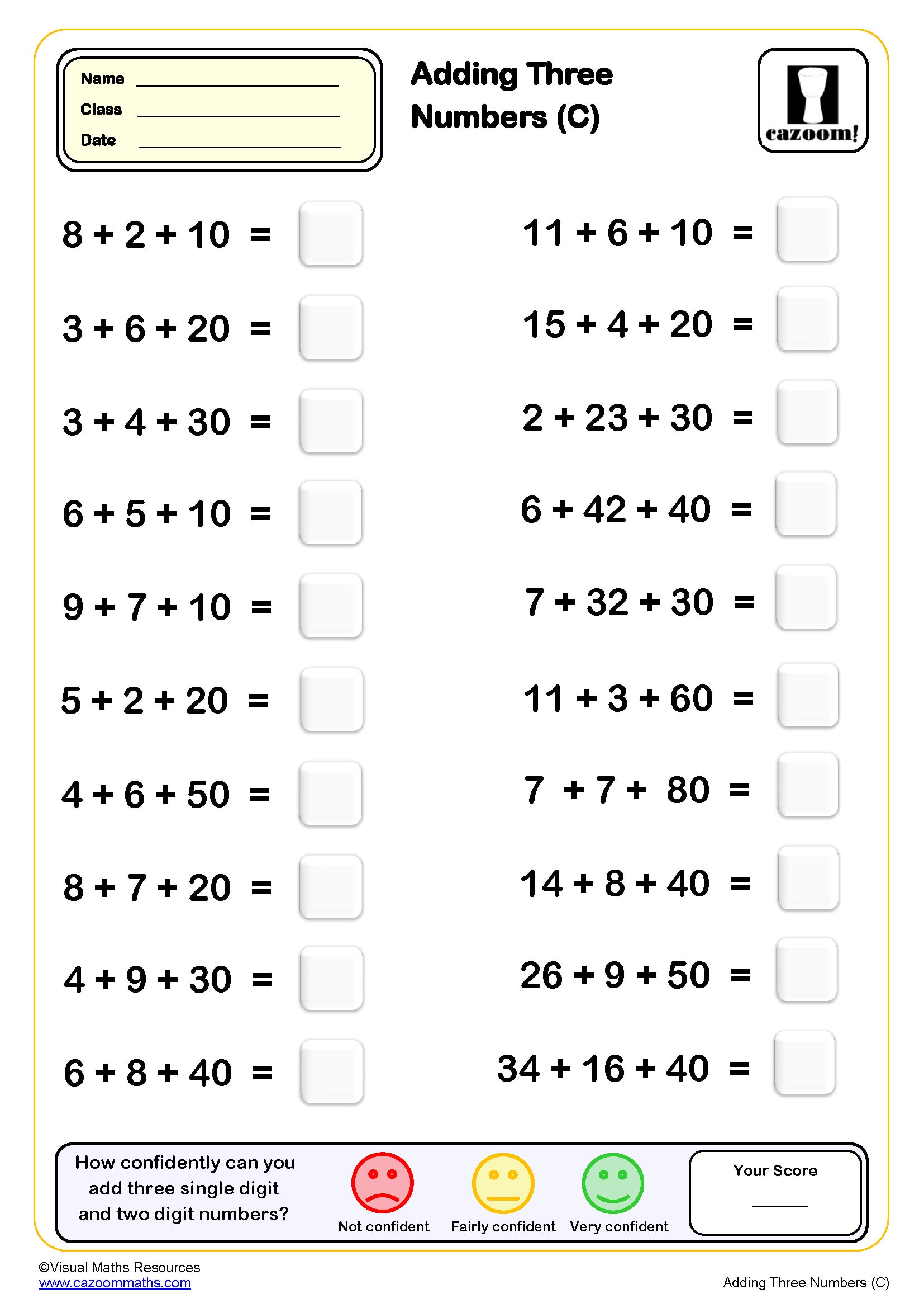 Preview of Addition Drills with three numbers (C)