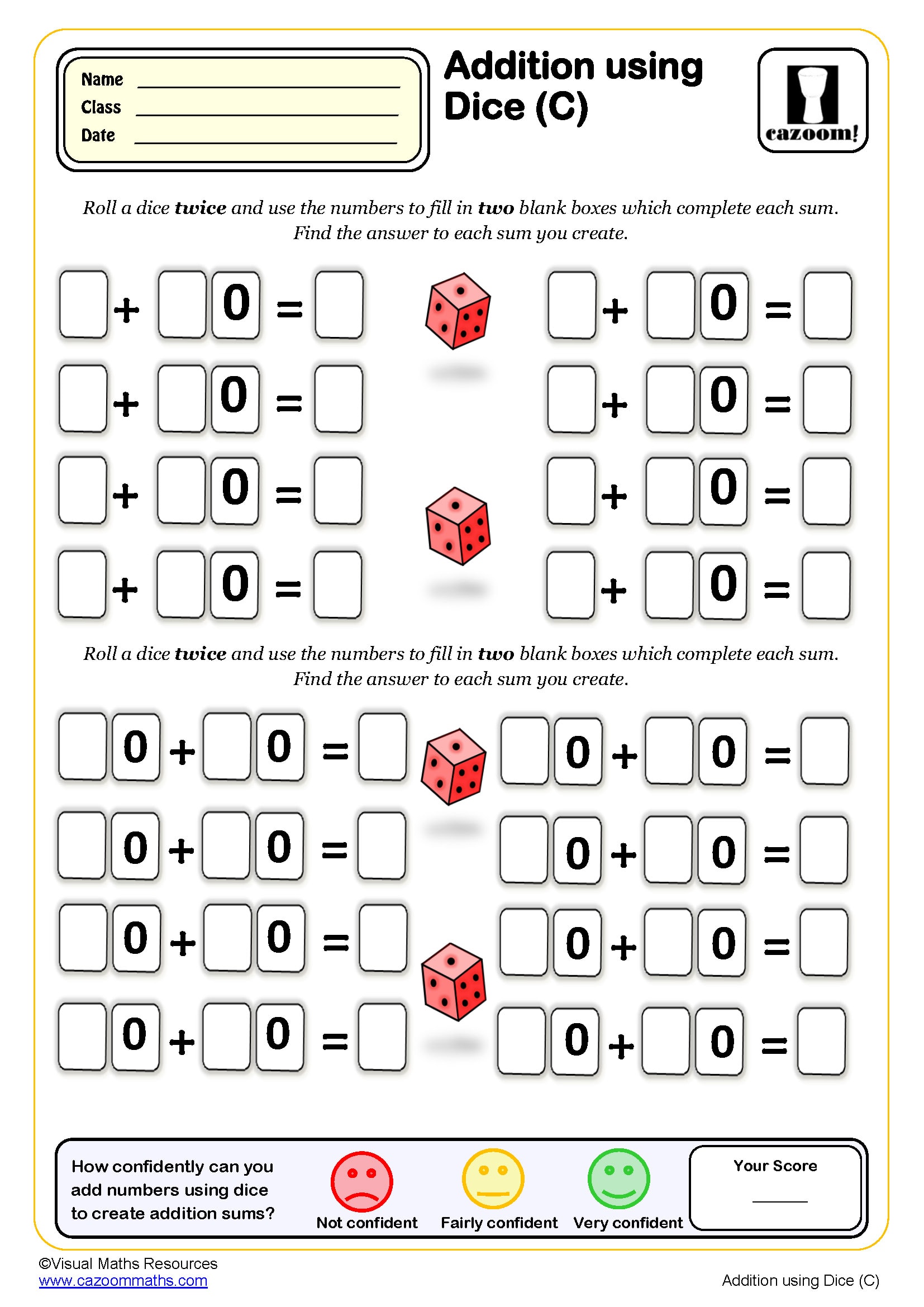 Preview of Addition Using Dice (C)