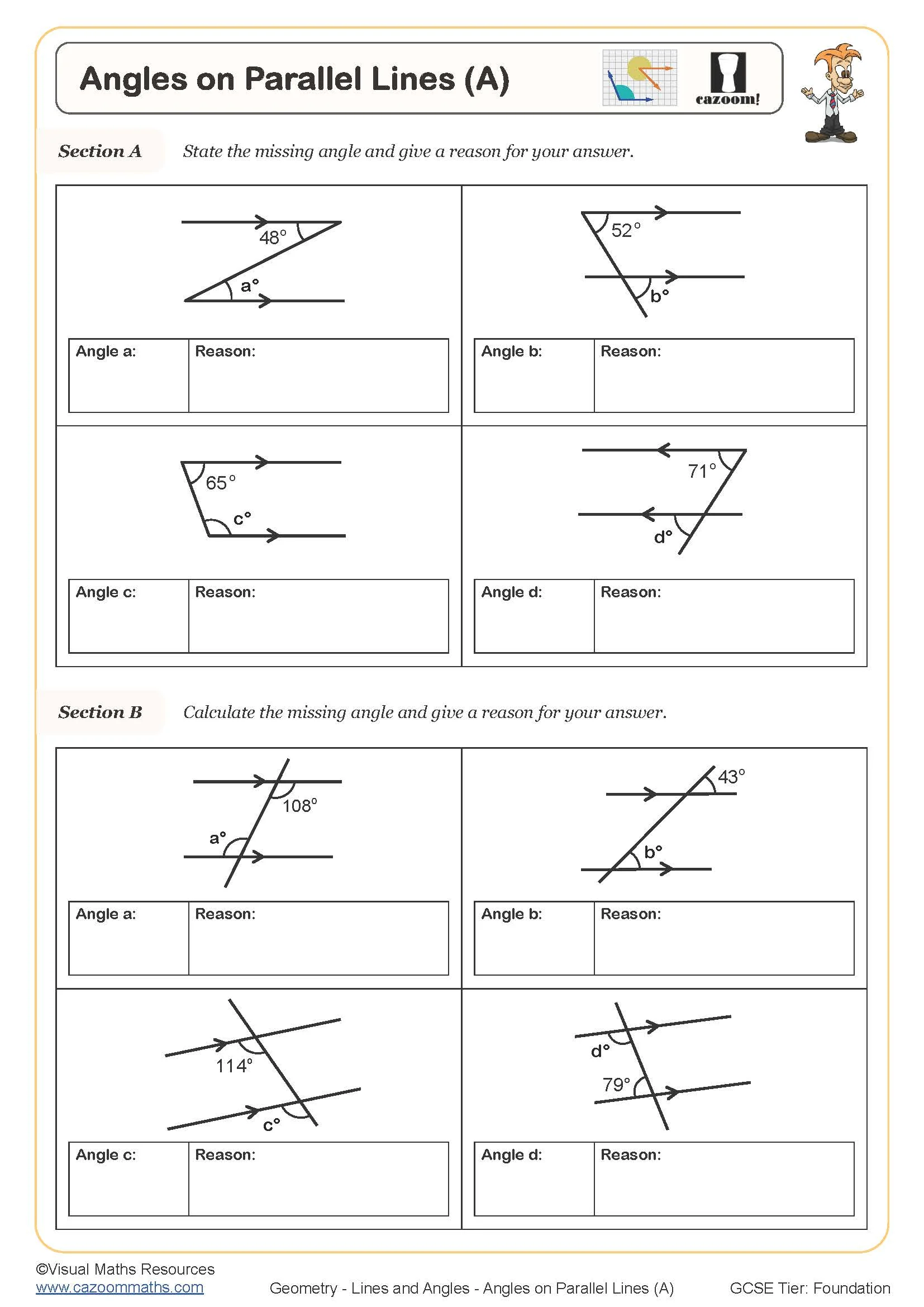 Angles On Parallel Lines A Worksheet 1
