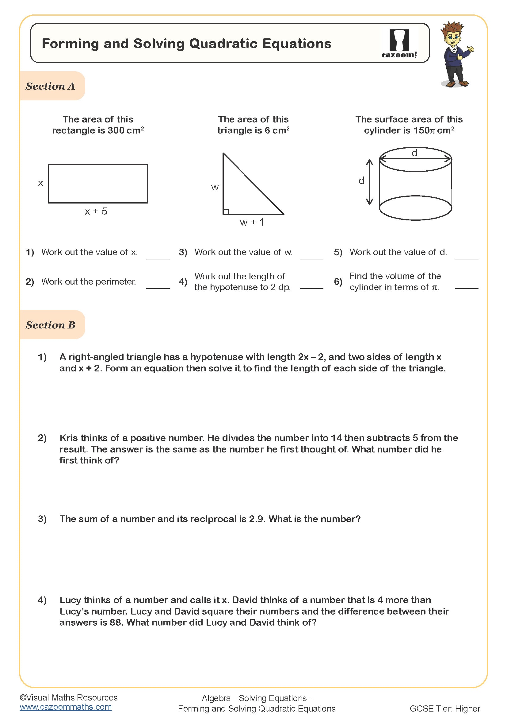 Preview of Forming and Solving Quadratic Equations