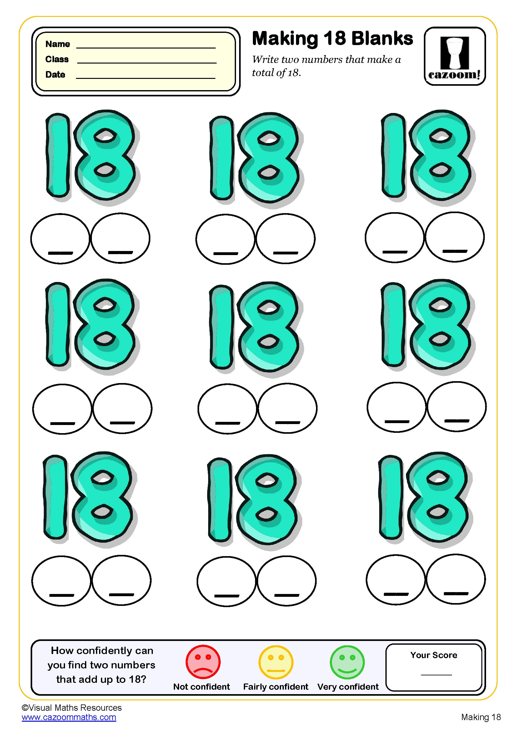 Preview of Making 18 (Blanks)