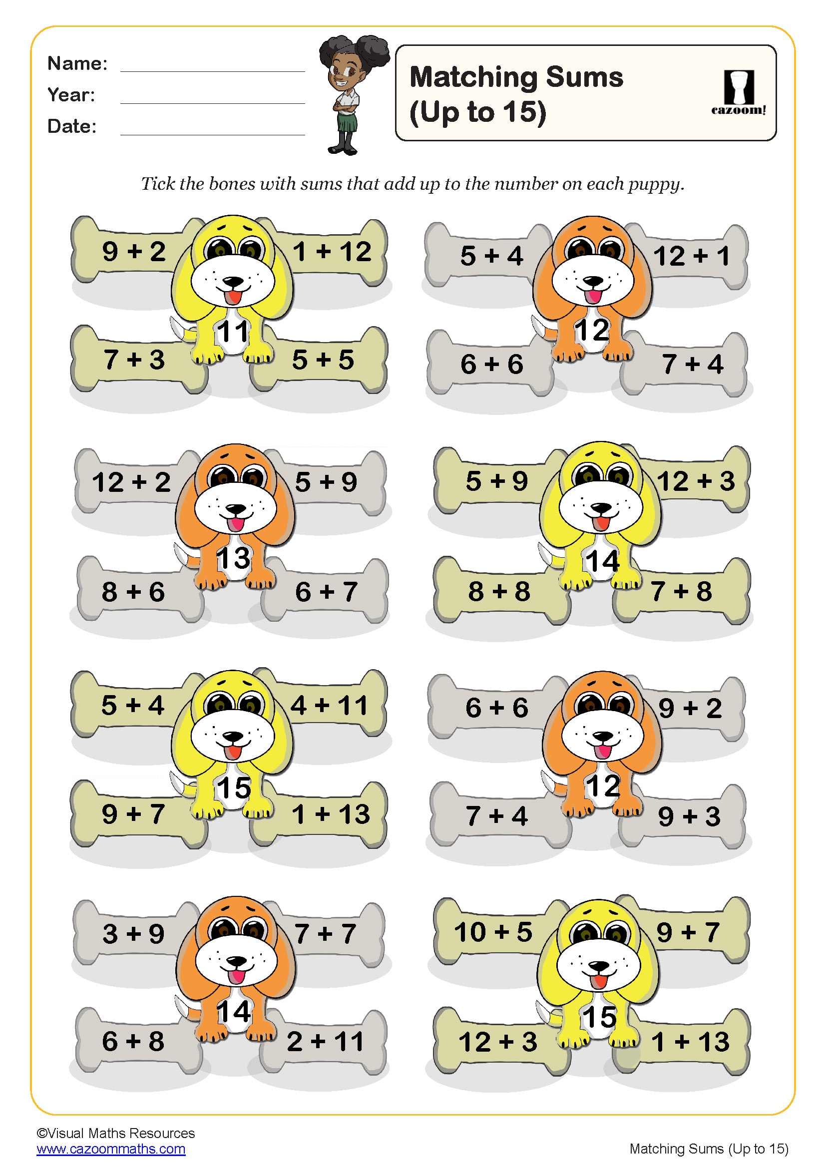 Preview of Matching sums (Up to 15)