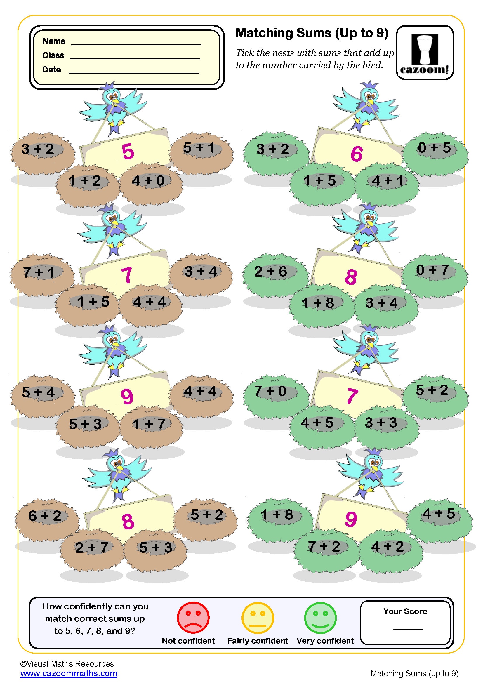 Preview of Matching Sums (up to 9)