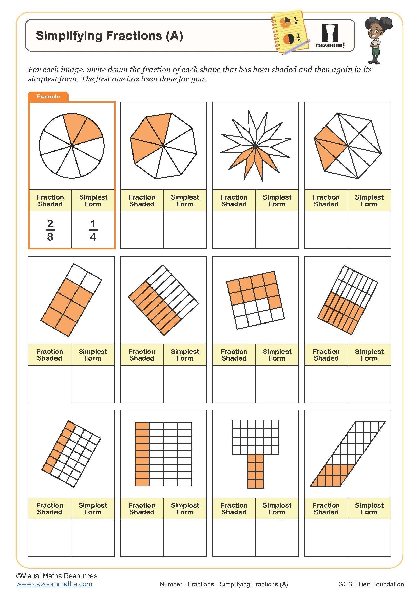 Simplifying Fractions A Worksheet 1