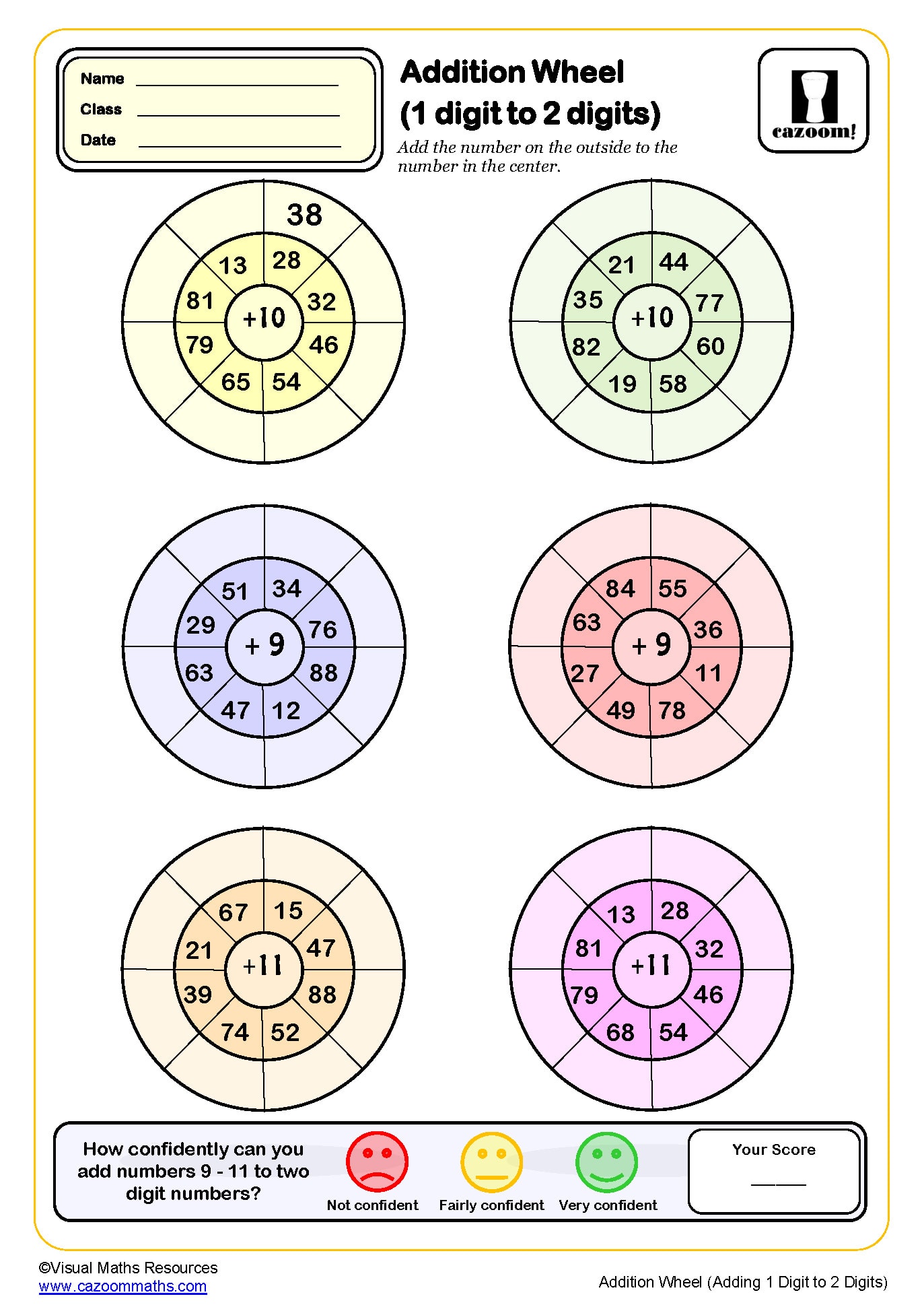 Preview of Addition Wheel (adding 9 - 11 to 2 digits)