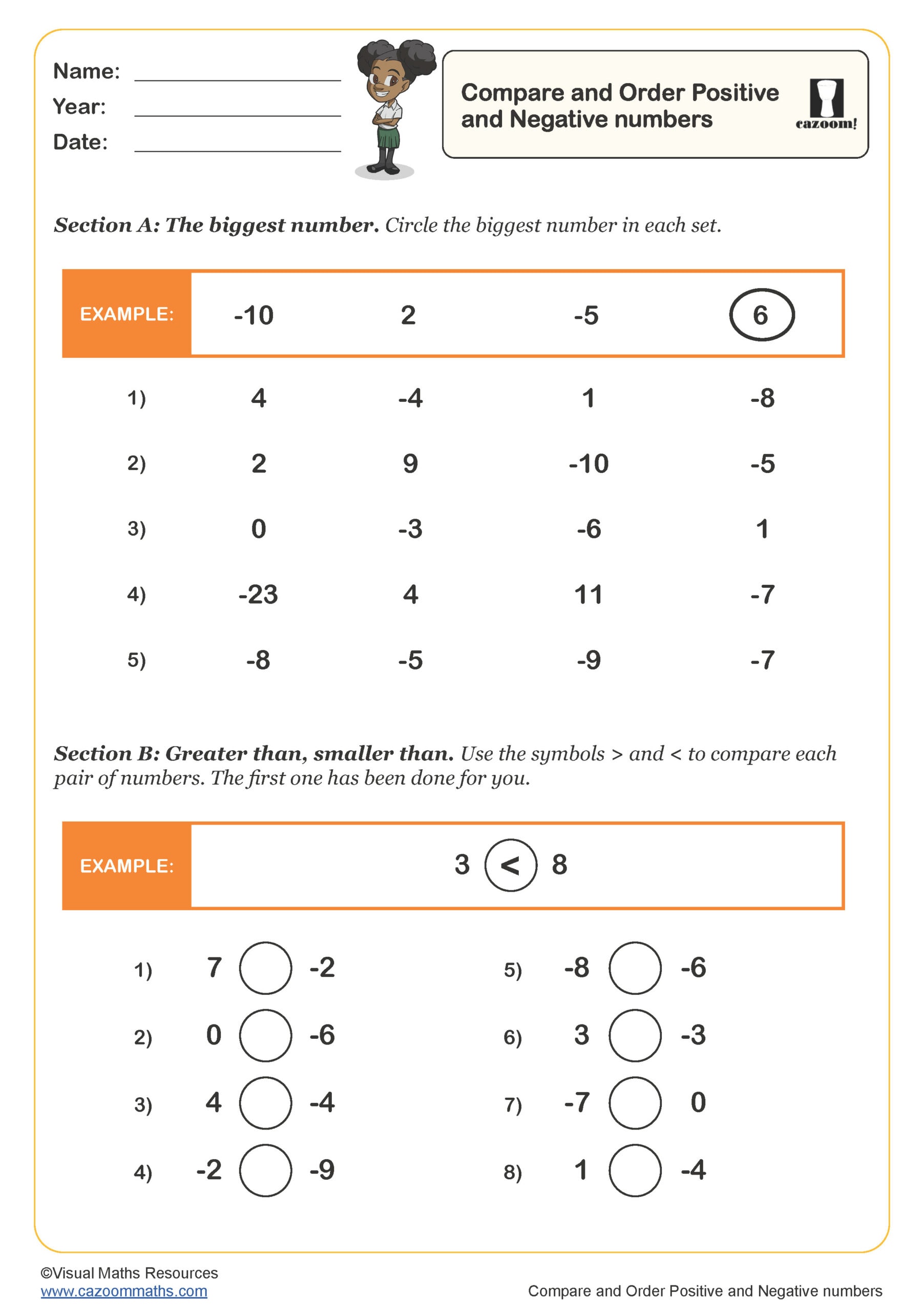 Preview of Compare and Order Positive and Negative Numbers