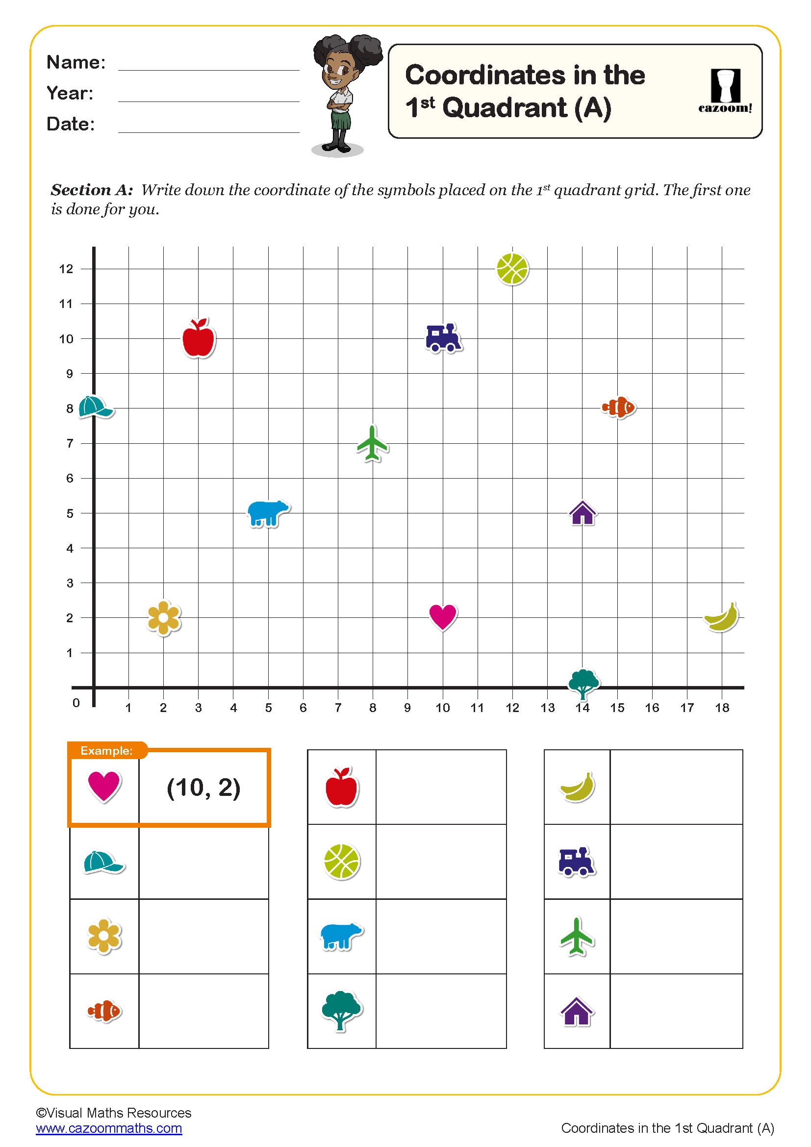 Preview of Coordinates in the First Quadrant (A)