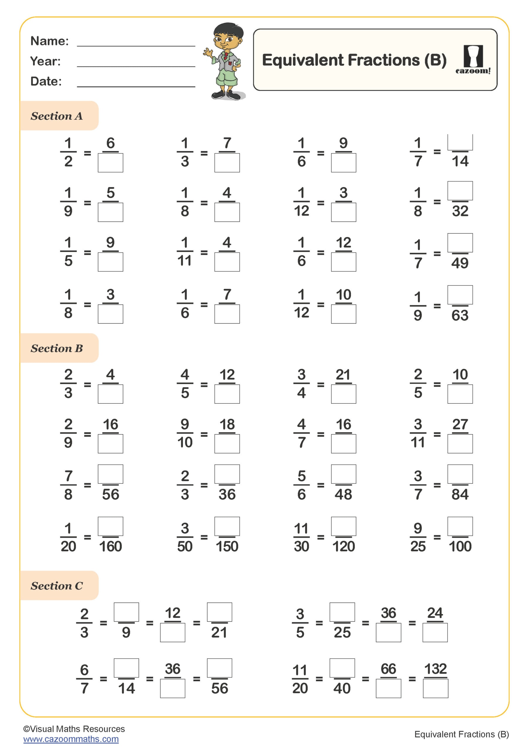 Preview of Equivalent Fractions (B)