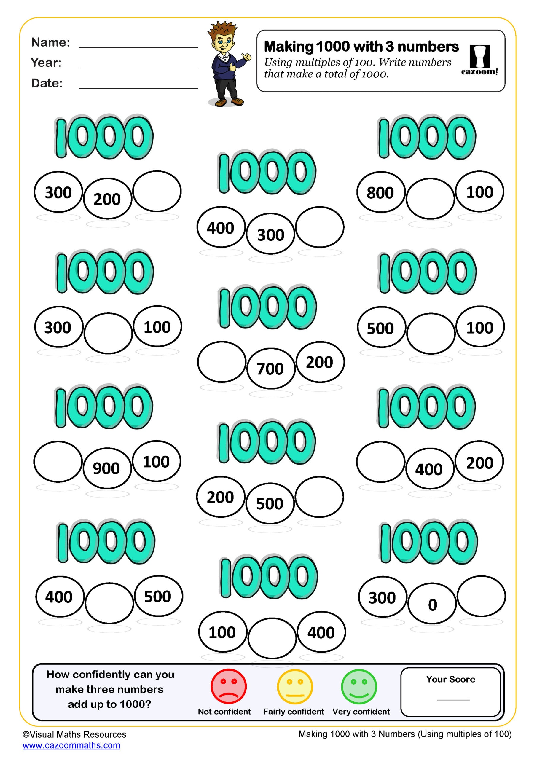 Preview of Making 1000 with 3 numbers using multiples of 100