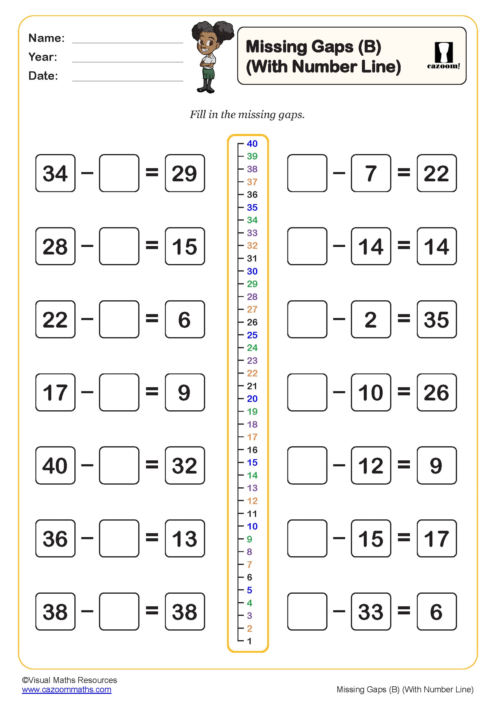 Preview of Missing Gaps (B) (With a Number Line)