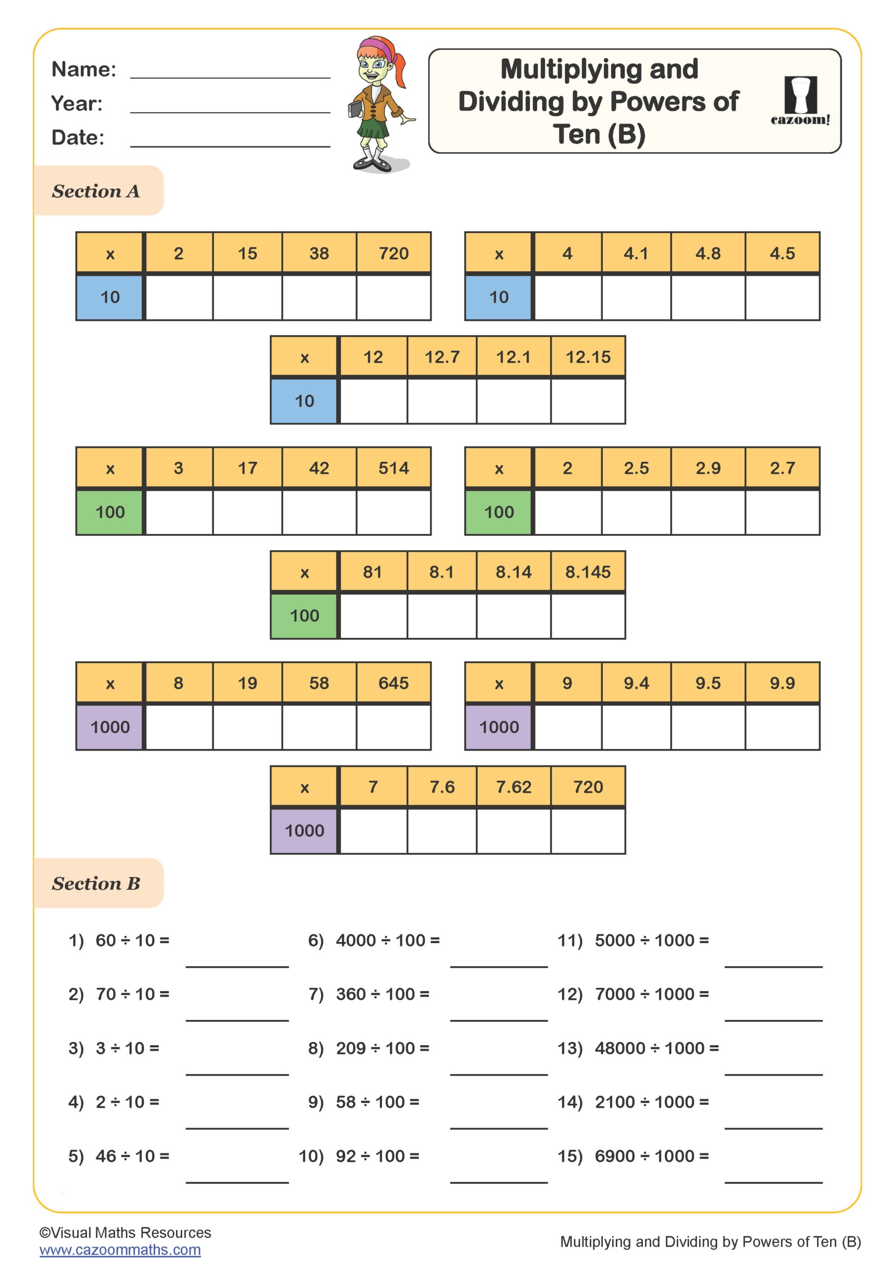 Preview of Multiplying & Dividing by Powers of Ten (B)