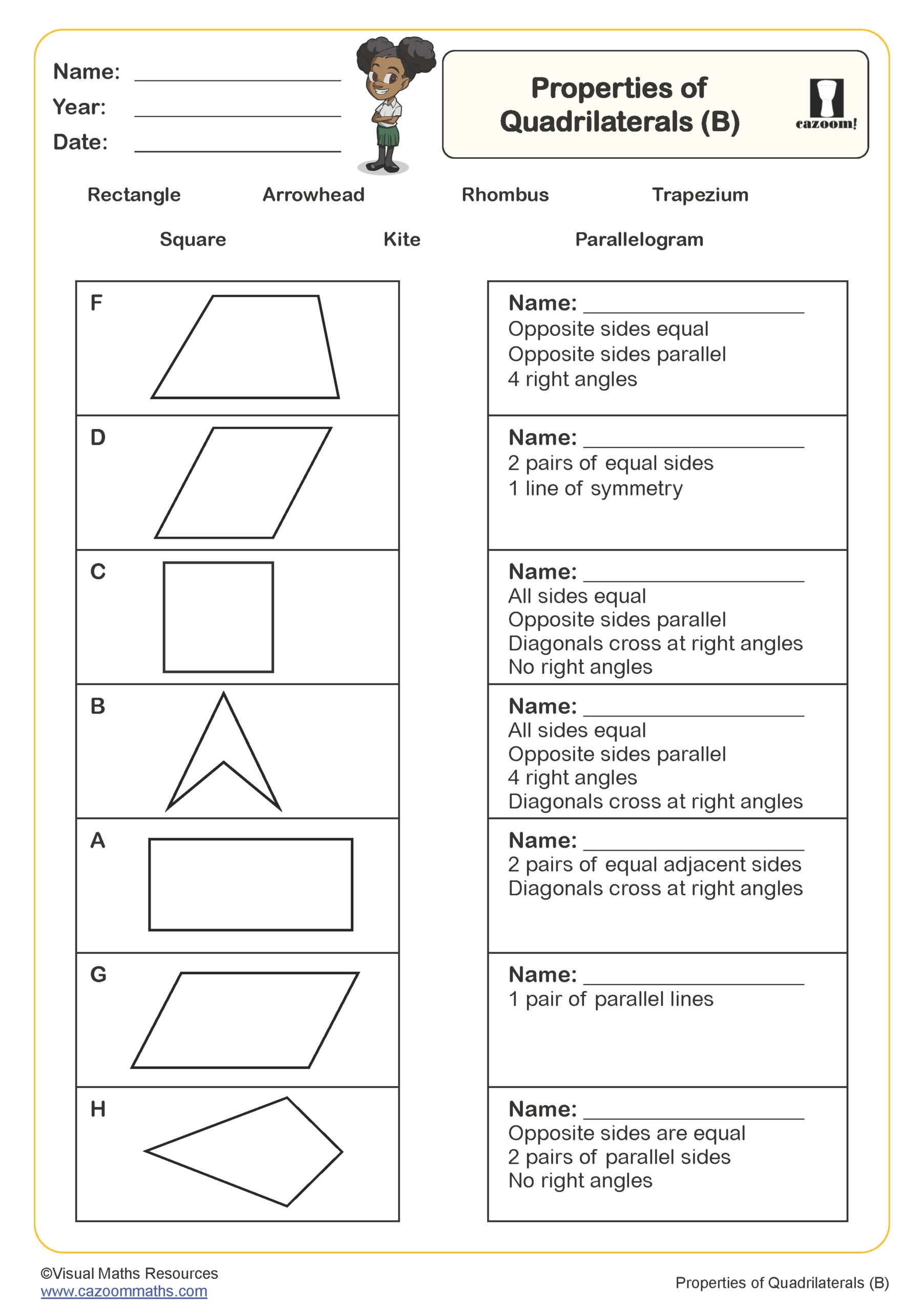 Preview of Properties of Quadrilaterals (B)