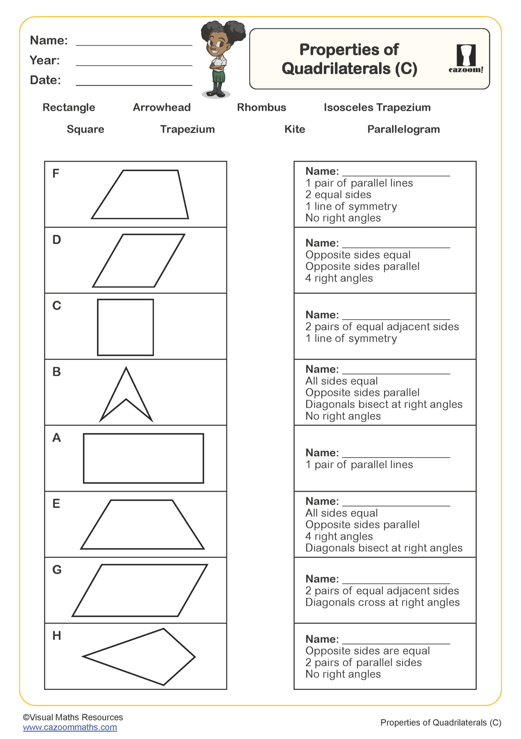Preview of Properties of Quadrilaterals (C)