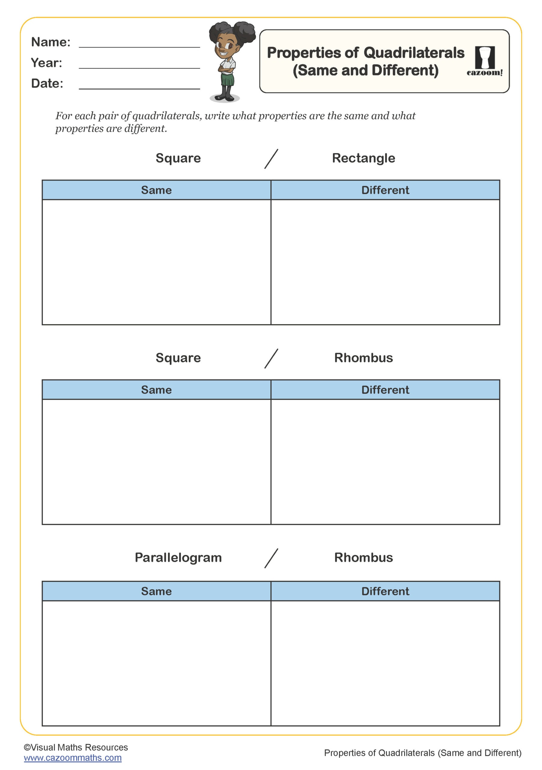 Preview of Properties of Quadrilaterals (Same and Different)