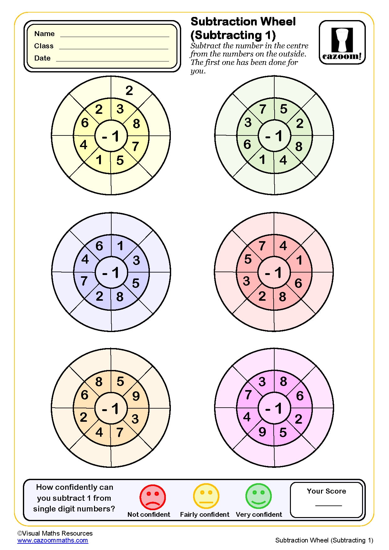 Preview of Subtraction Wheels (Subtracting 1)