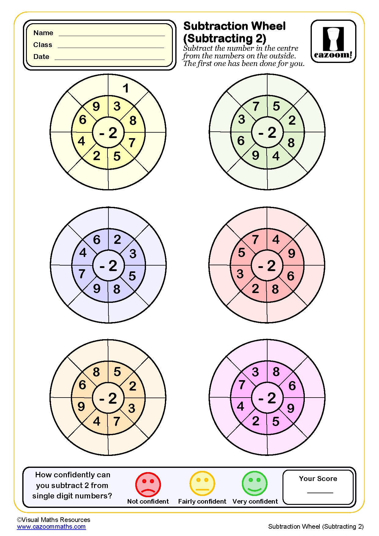 Preview of Subtraction Wheels (Subtracting 2)