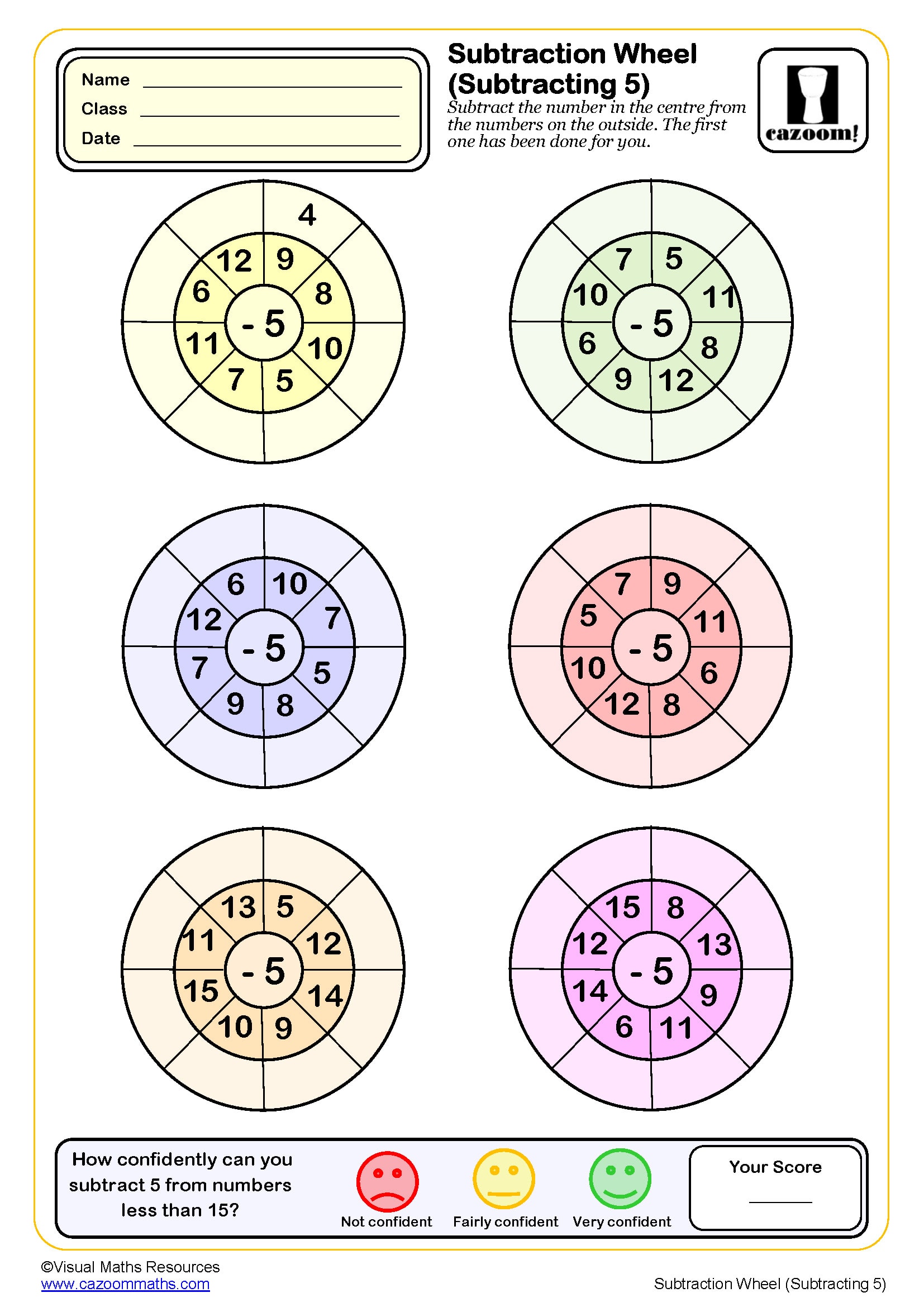Preview of Subtraction Wheels (Subtracting 5)