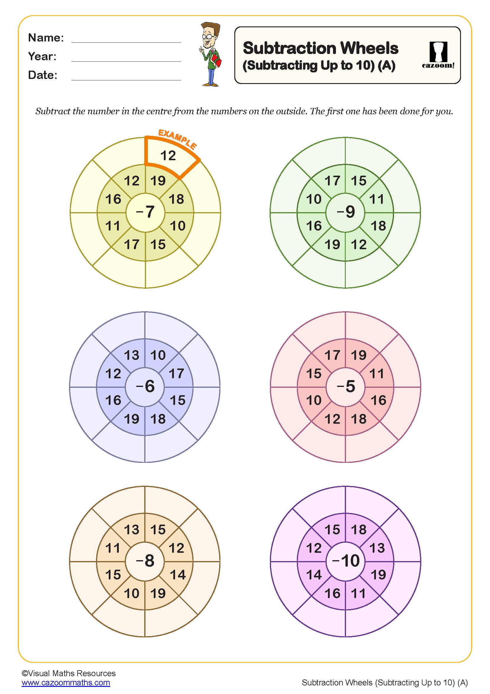 Preview of Subtraction Wheels (A) (Subtracting up to 10)