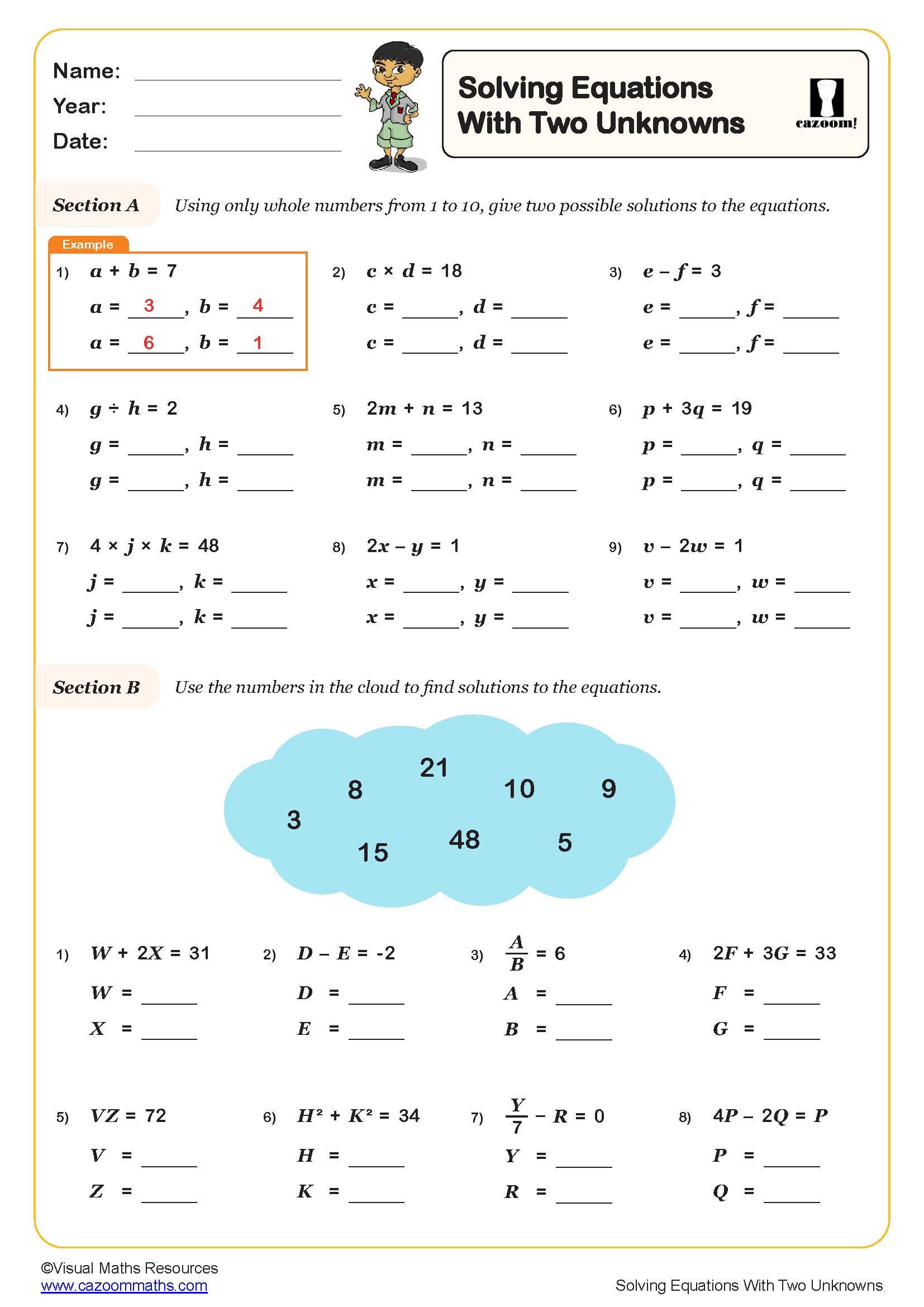 Preview of Solving Equations with Two Unknowns