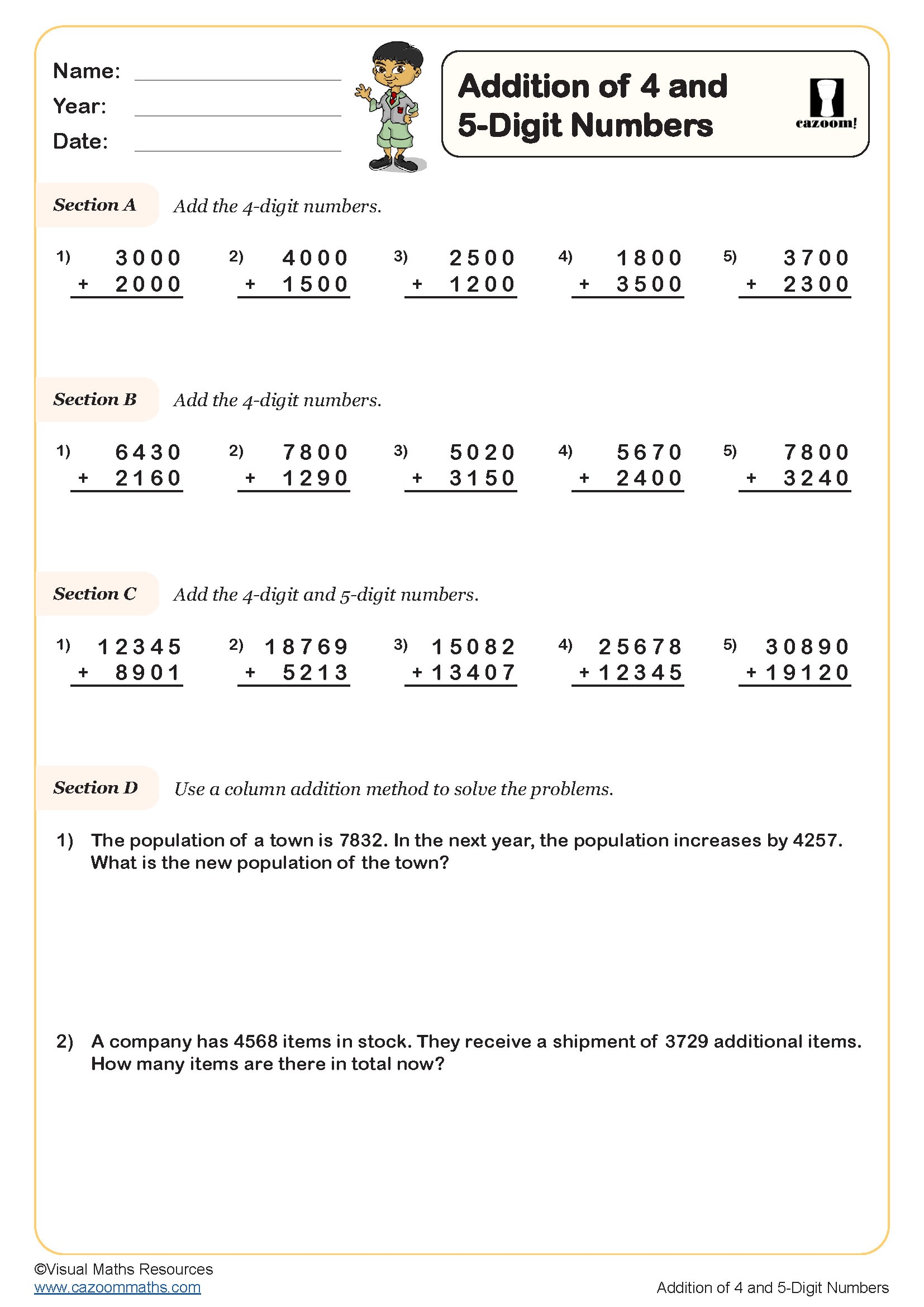 Preview of Addition of 4 and 5-digit Numbers