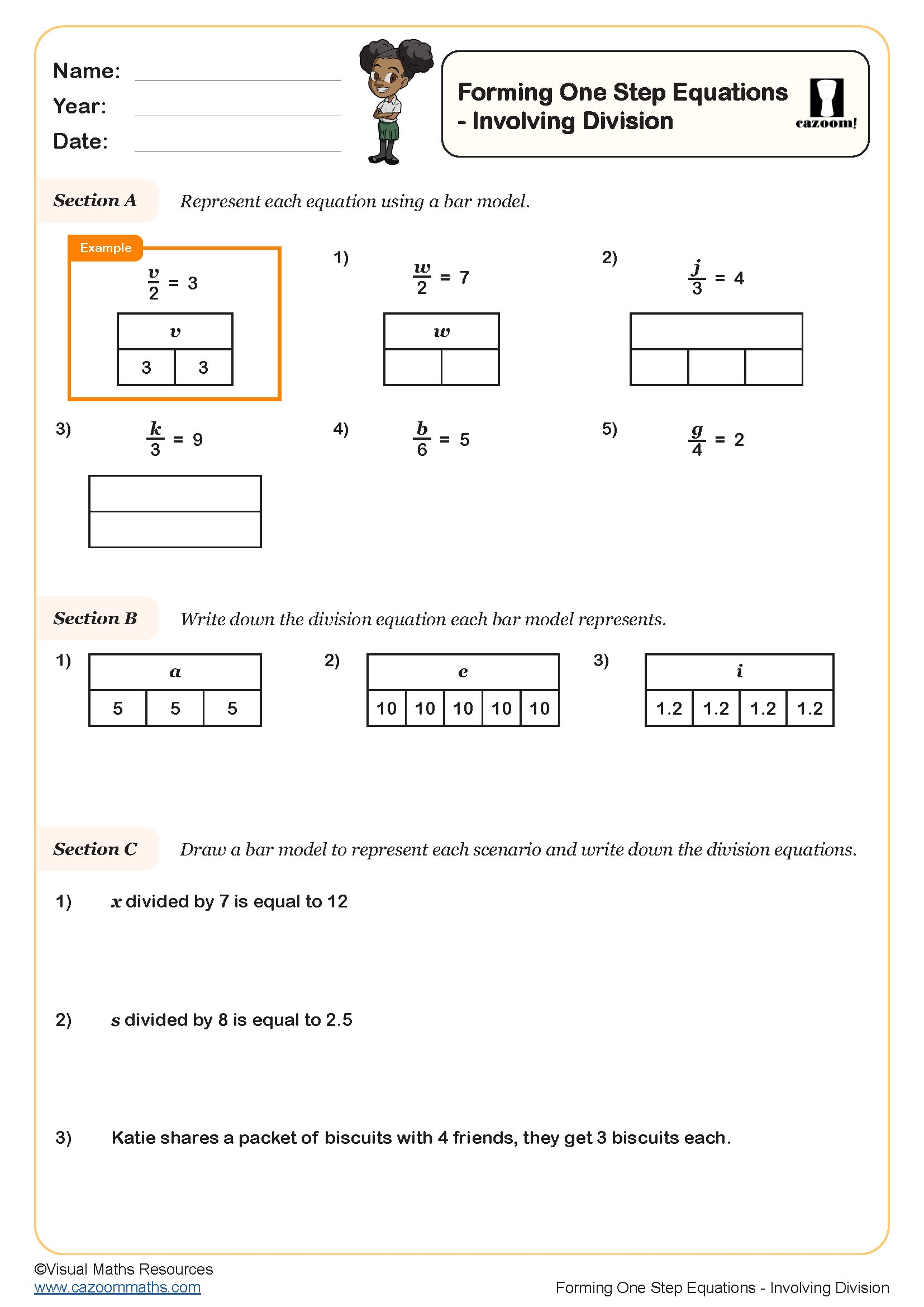 Preview of Forming One Step Equations Involving Division