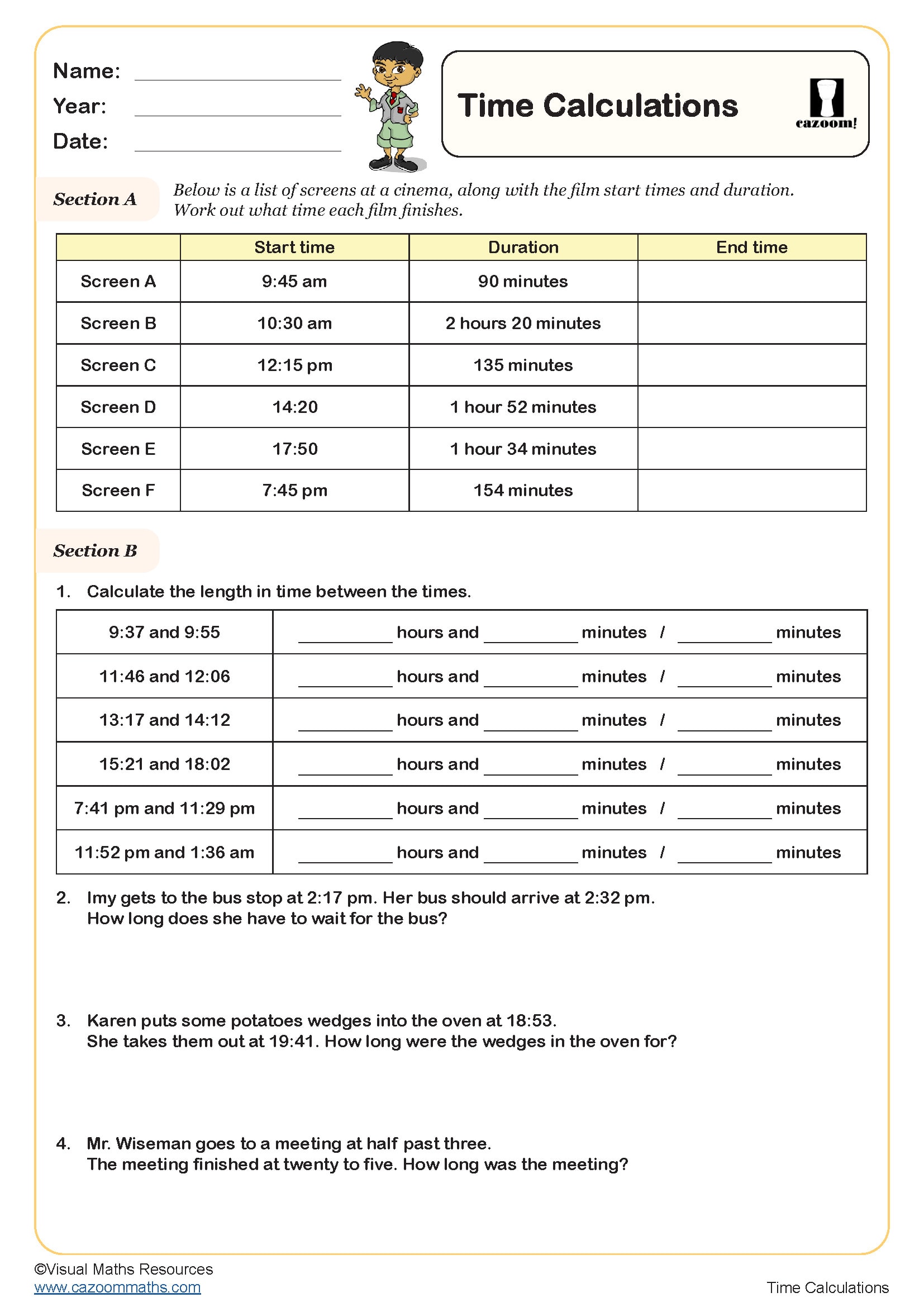 Preview of Time Calcualtions (A)