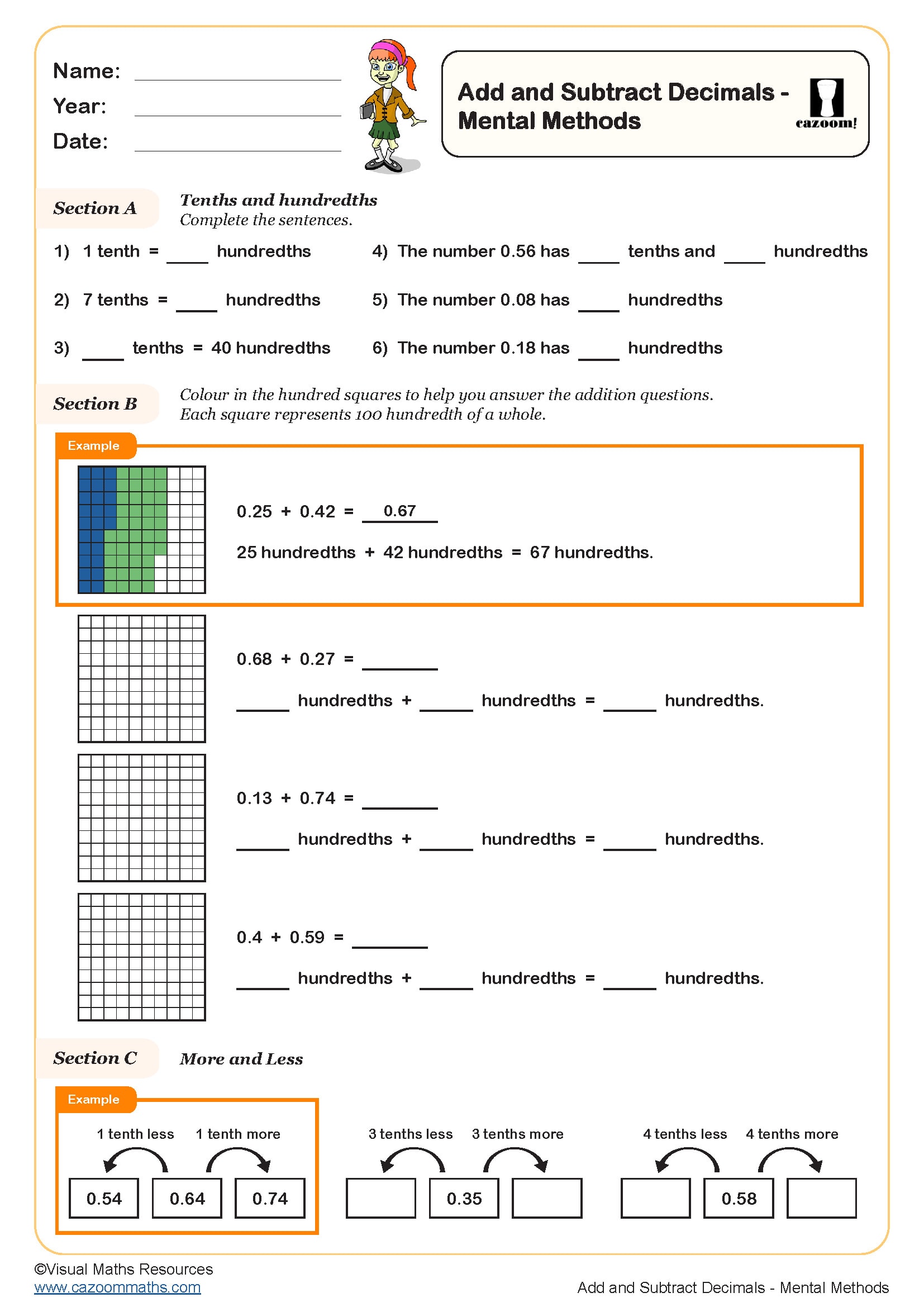 Preview of Add and Subtract Decimals - Mental Methods