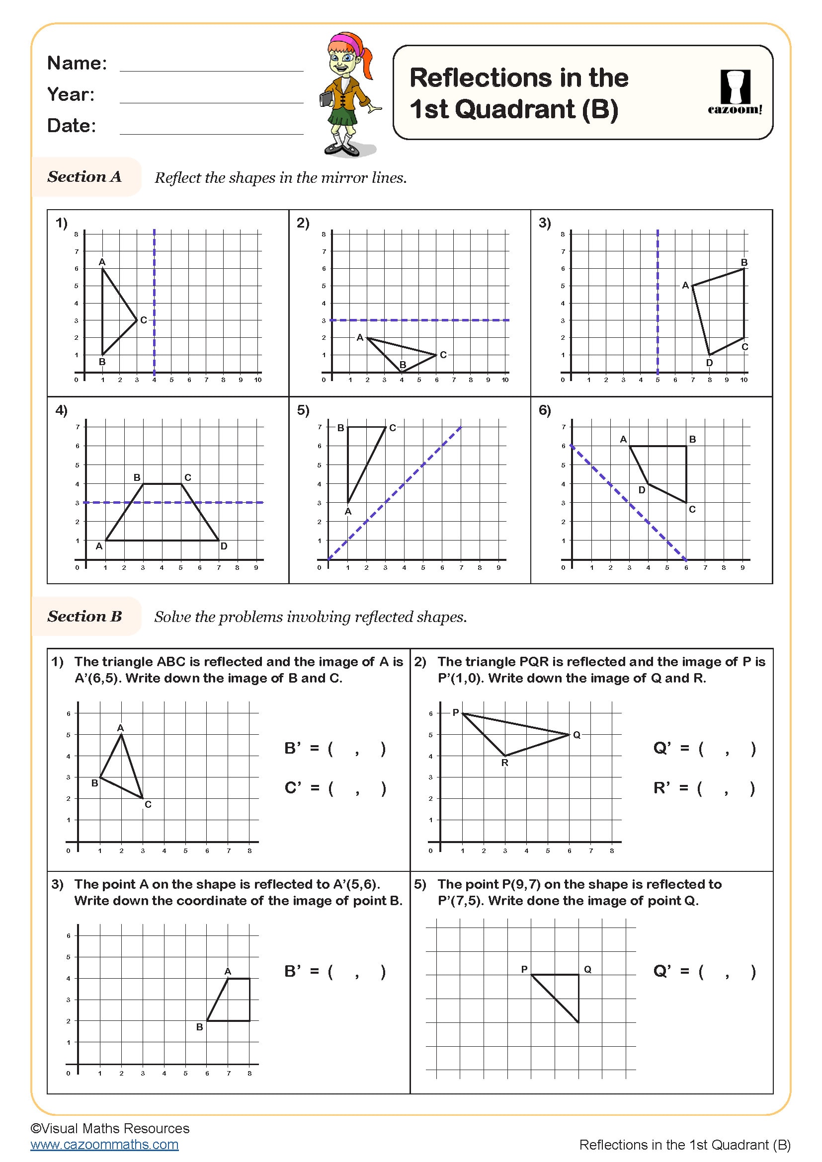 Preview of Reflections in the 1st Quadrant (B)