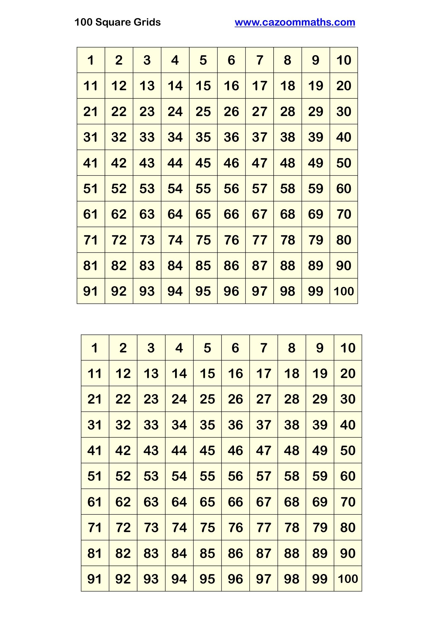Preview of 100 Square Grids (2 per page)