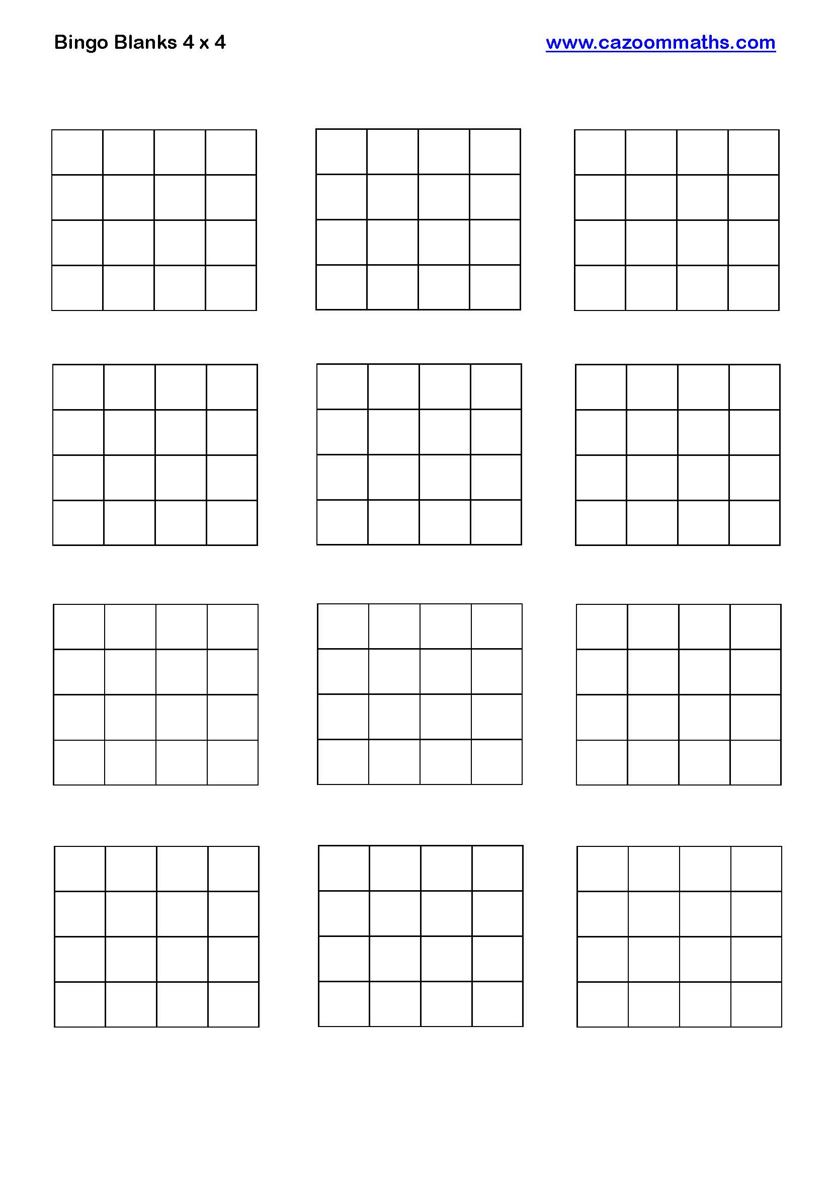 Preview of Bingo Blanks 4 x 4