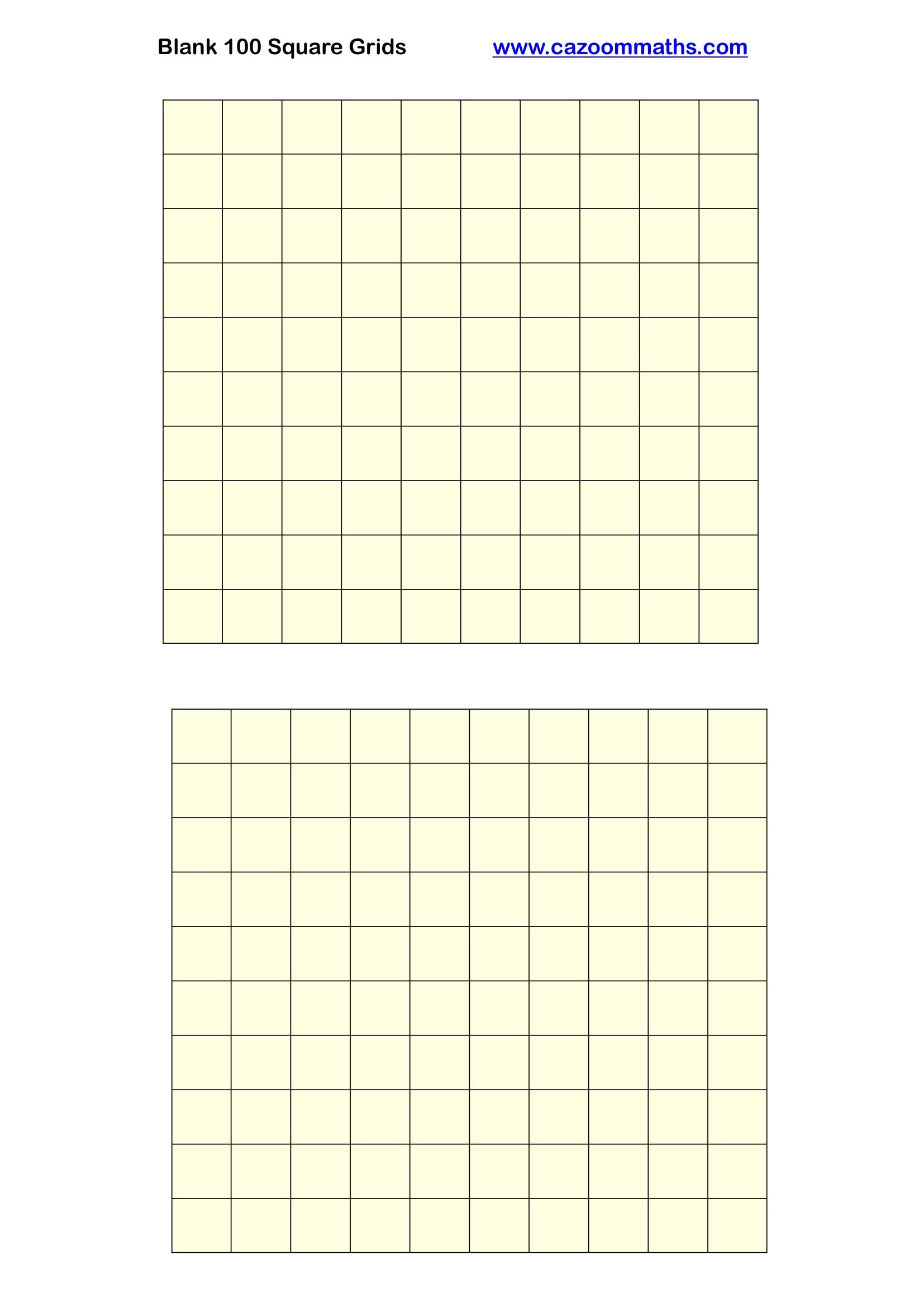 Preview of Blank 100 Square Grid