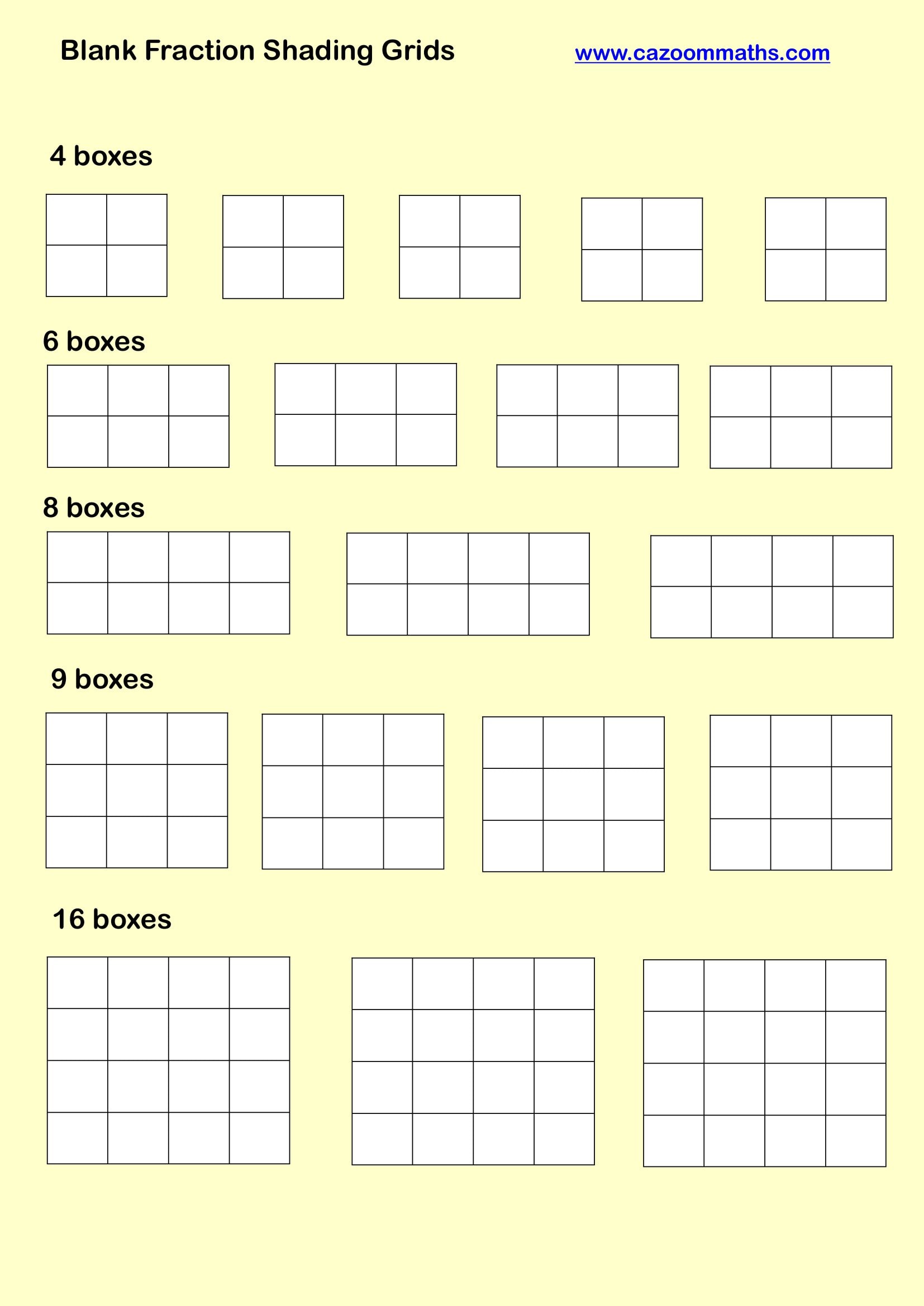 Preview of Blank Fraction Shading Grids