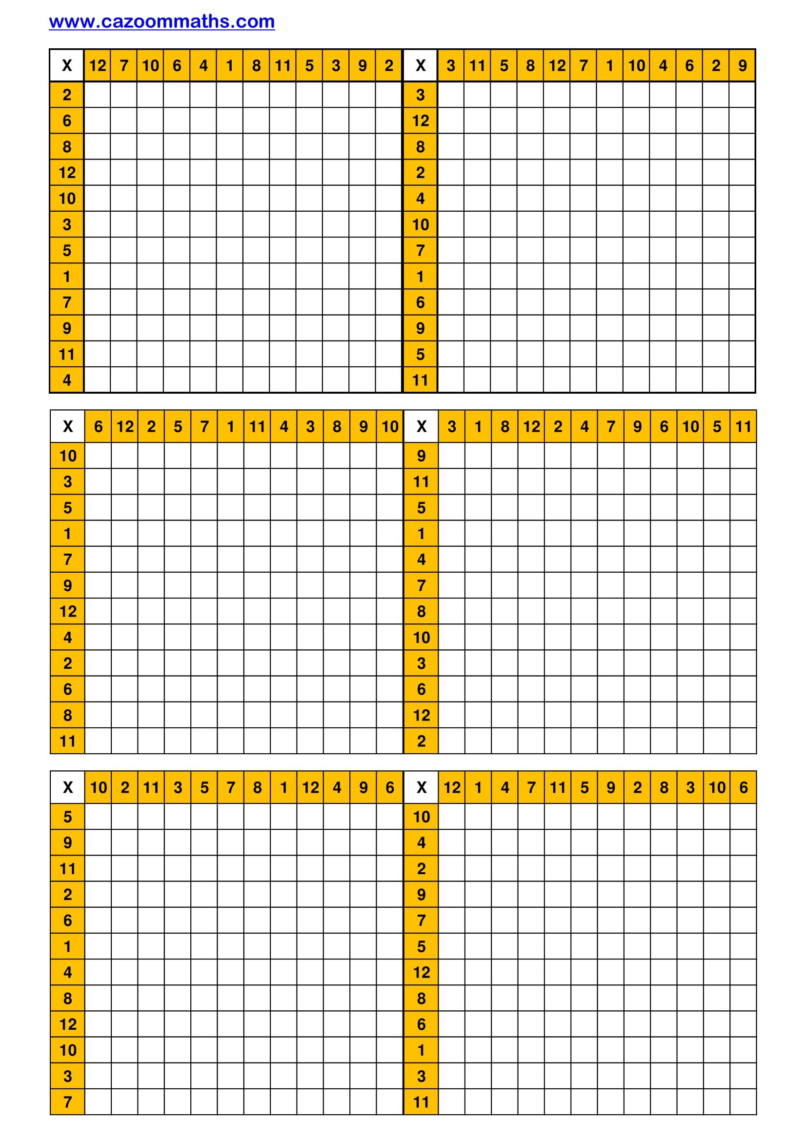 Preview of Blank Times Table Grids
