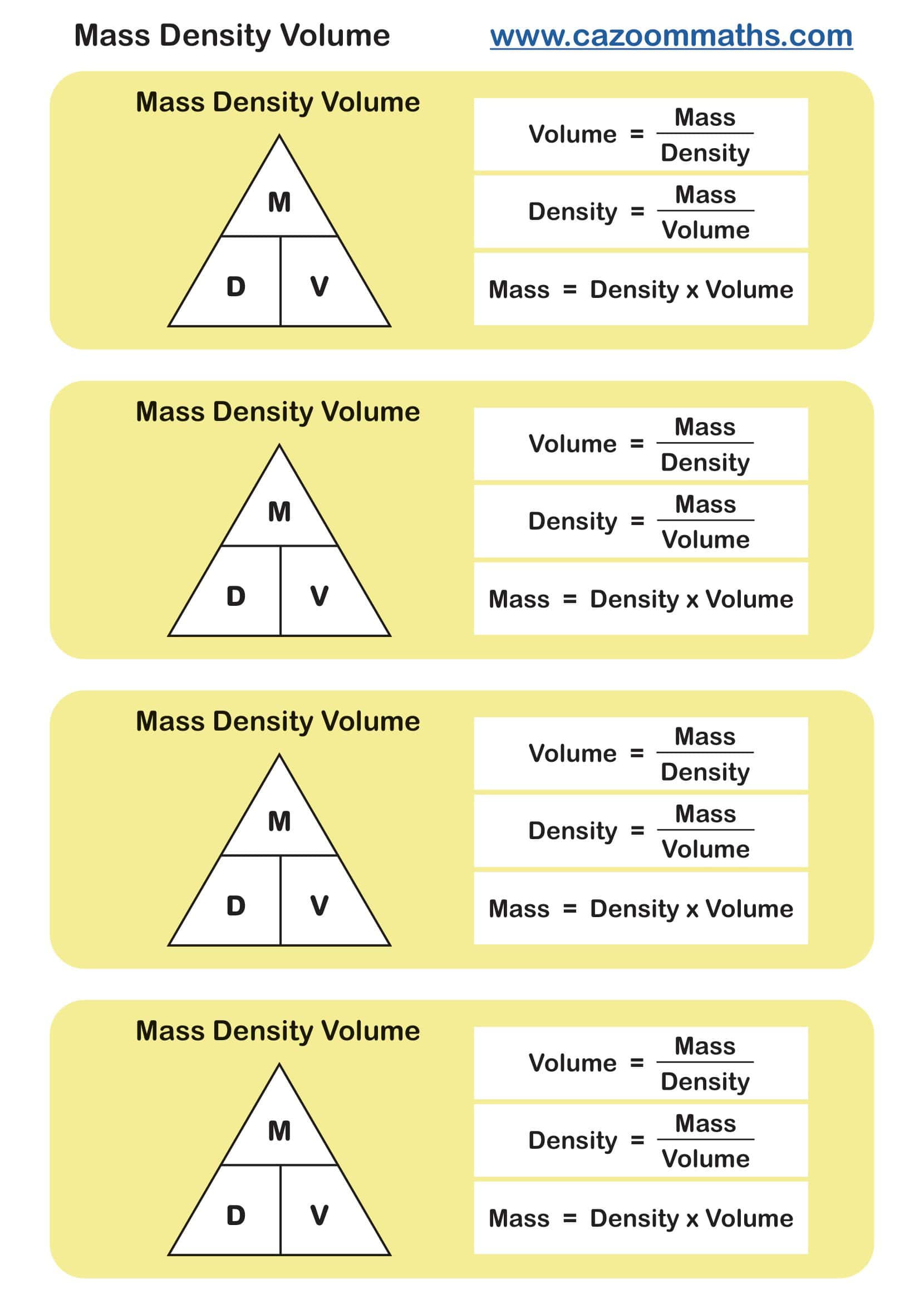 Preview of Mass Density Volume Formula
