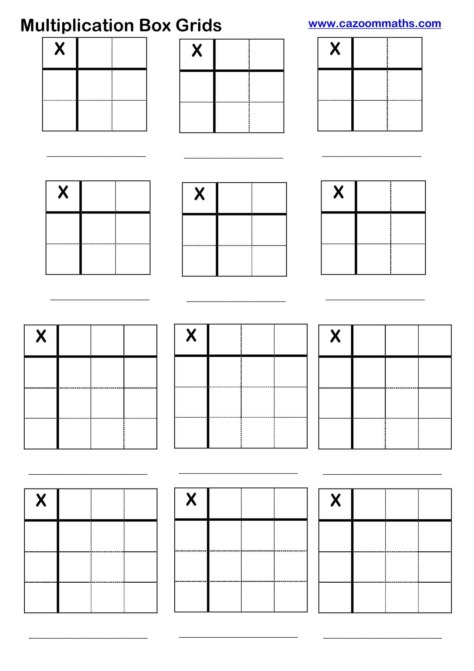 Preview of Multiplication Box Grid Help Sheet