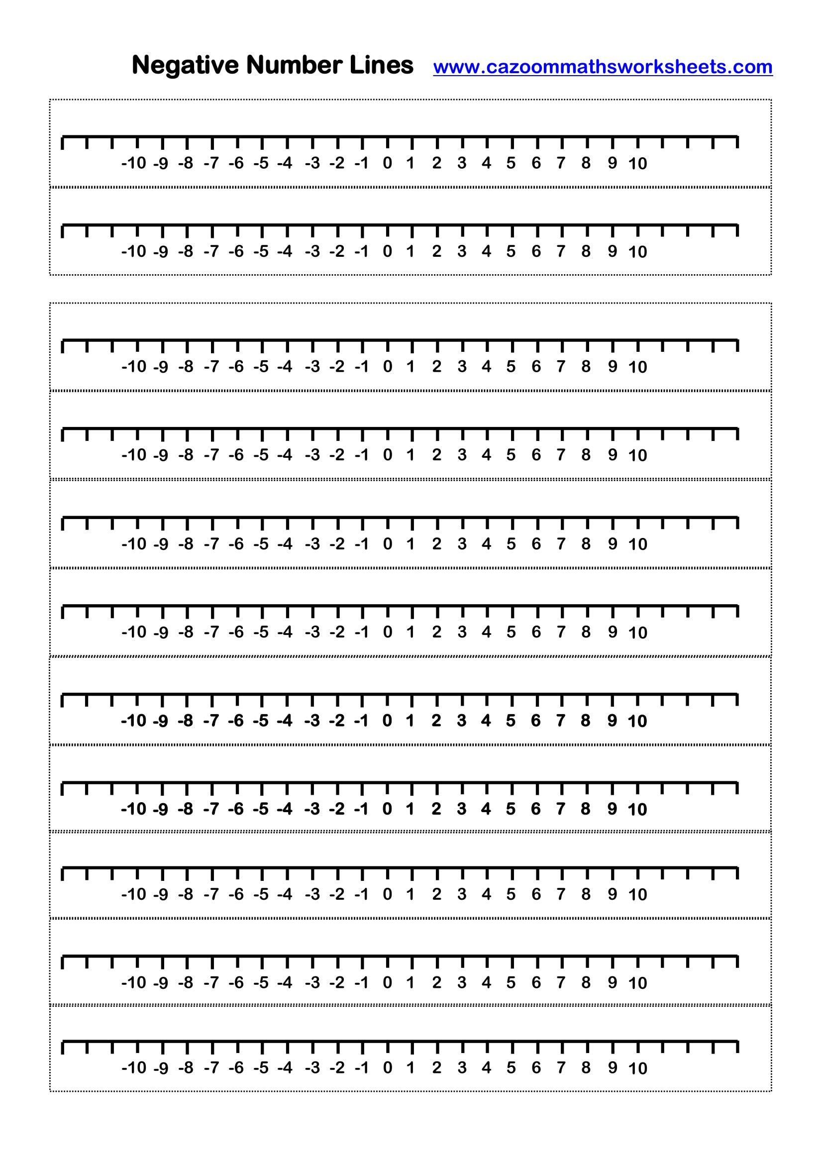Preview of Negative Number Lines -10 to 10