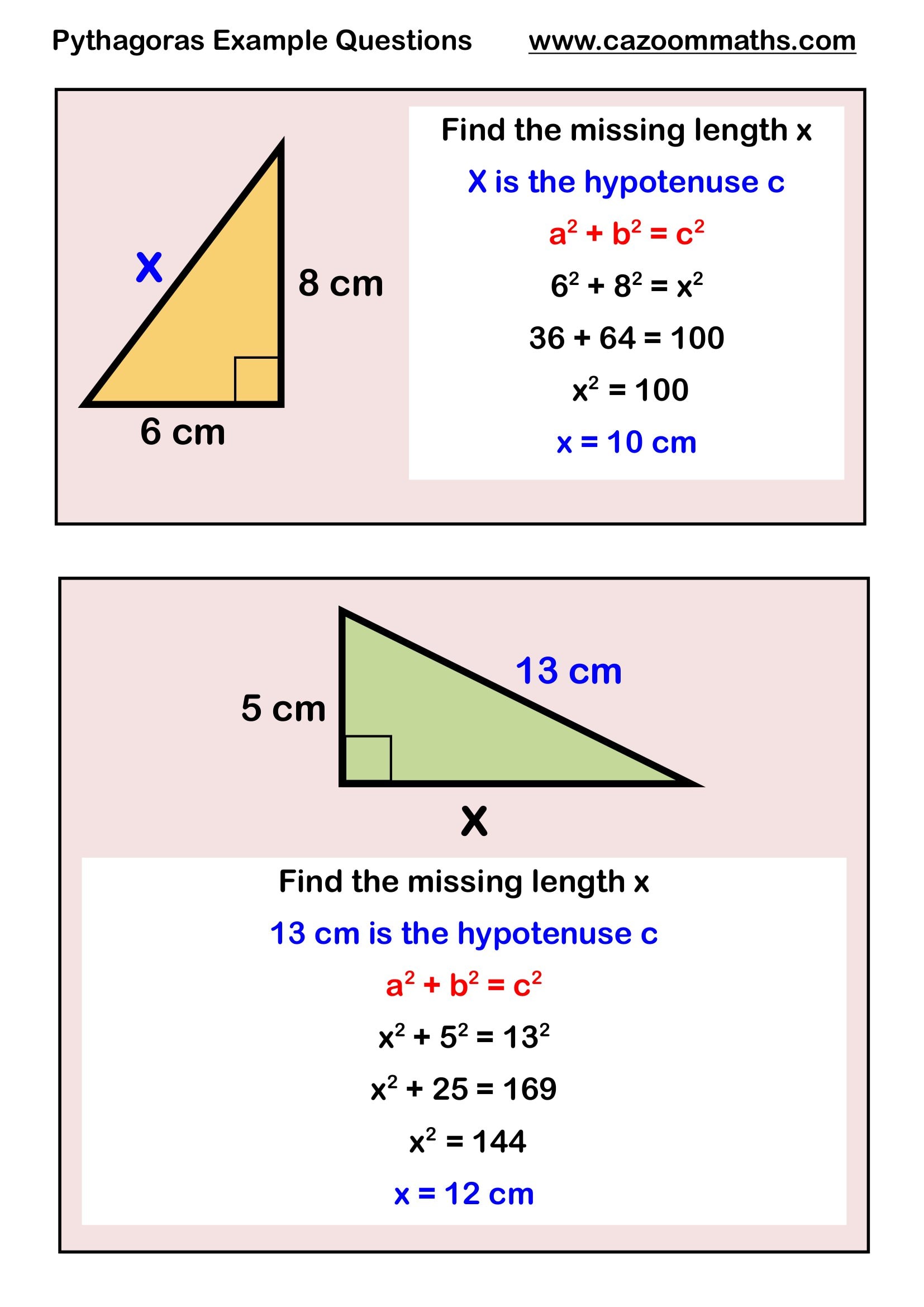 Preview of Pythagoras Example Questions